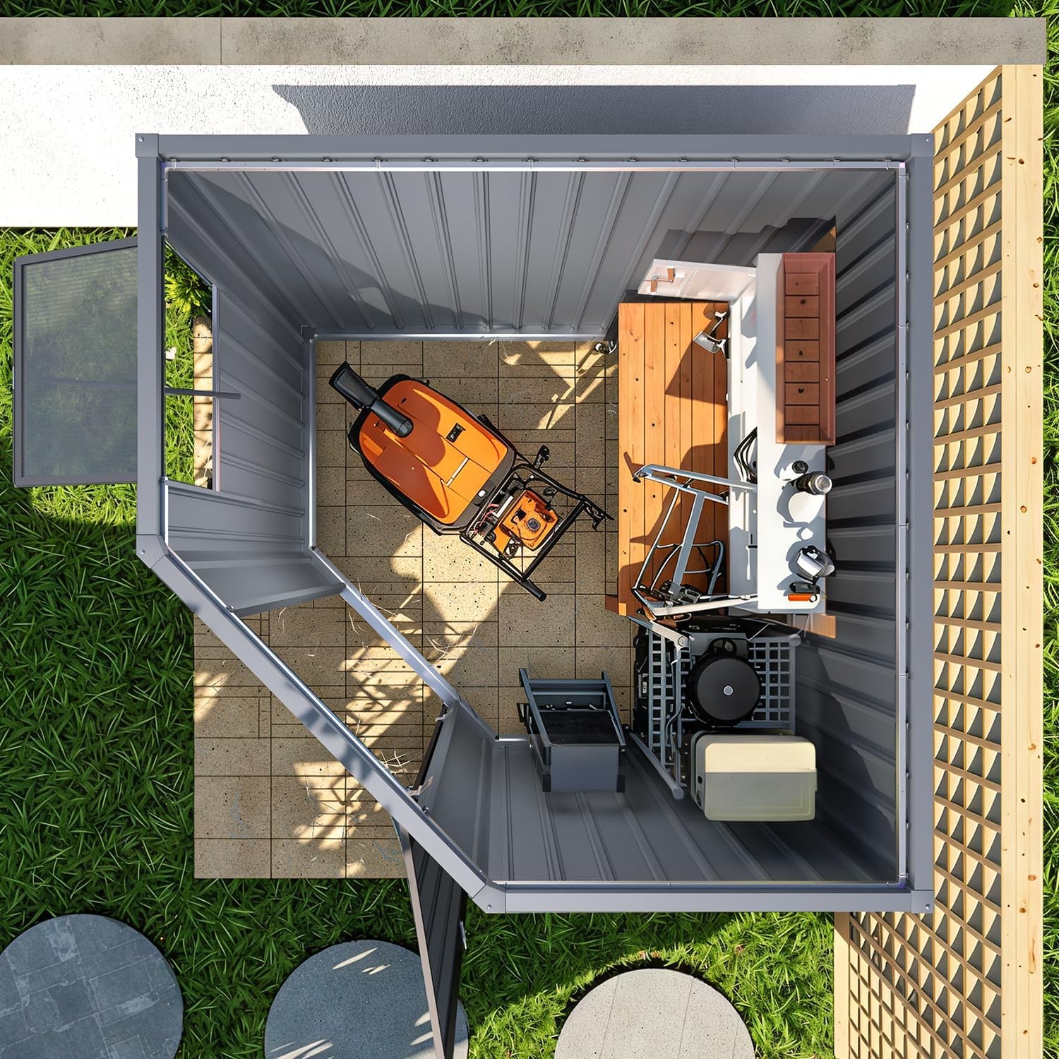 Corner 6x6 Metal Steel Storage Shed with Windows and Doors