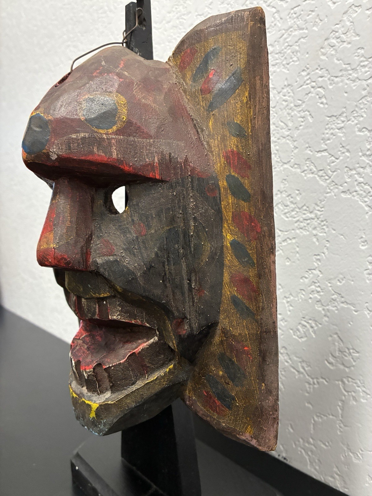 Vintage Guatemalan Dance Mask Hand Carved Wood Moro Folk Art Conquest Danced Age