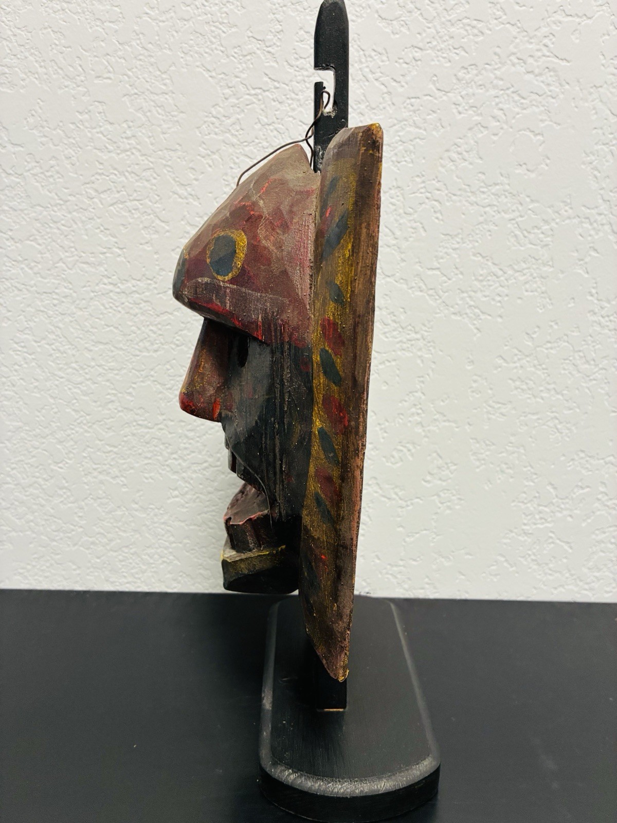 Vintage Guatemalan Dance Mask Hand Carved Wood Moro Folk Art Conquest Danced Age