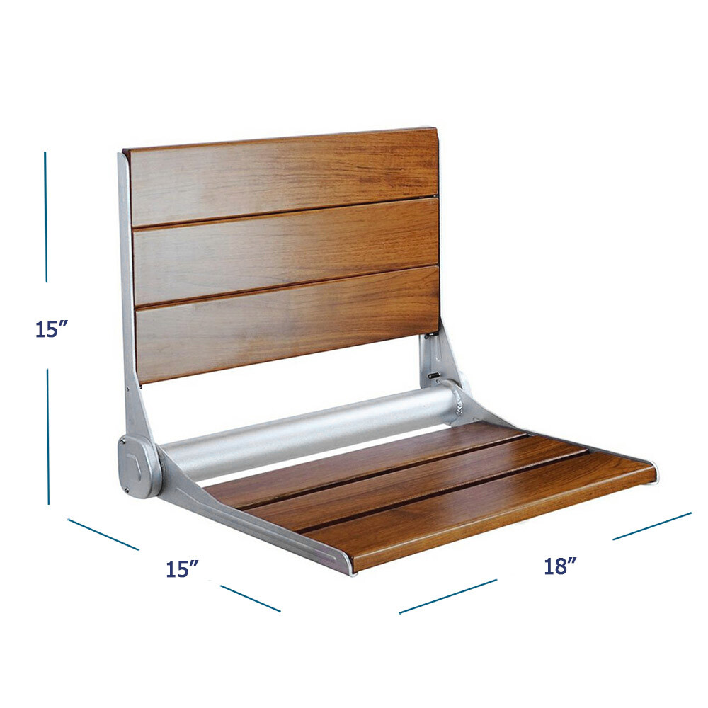 18" ADA Compliant Folding Teak Wood Shower Bench Seat Medical Wall Mount Seat