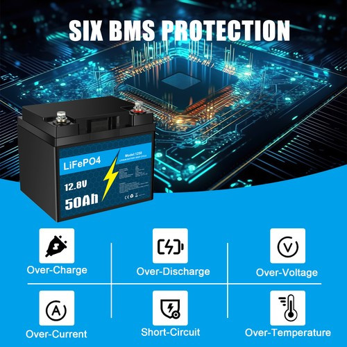 12V 50Ah LiFePO4 Lithium Battery with Charger, Smart BMS, for RV, Marine Lot