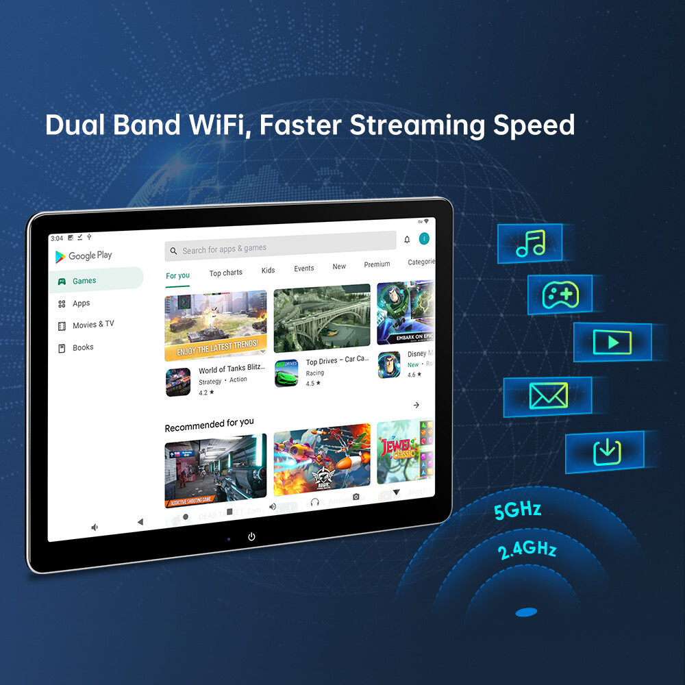 1x 12" 4K Video Android 11 2+32G Back Seat Car TV Headrest Monitor USB 4G Dongle