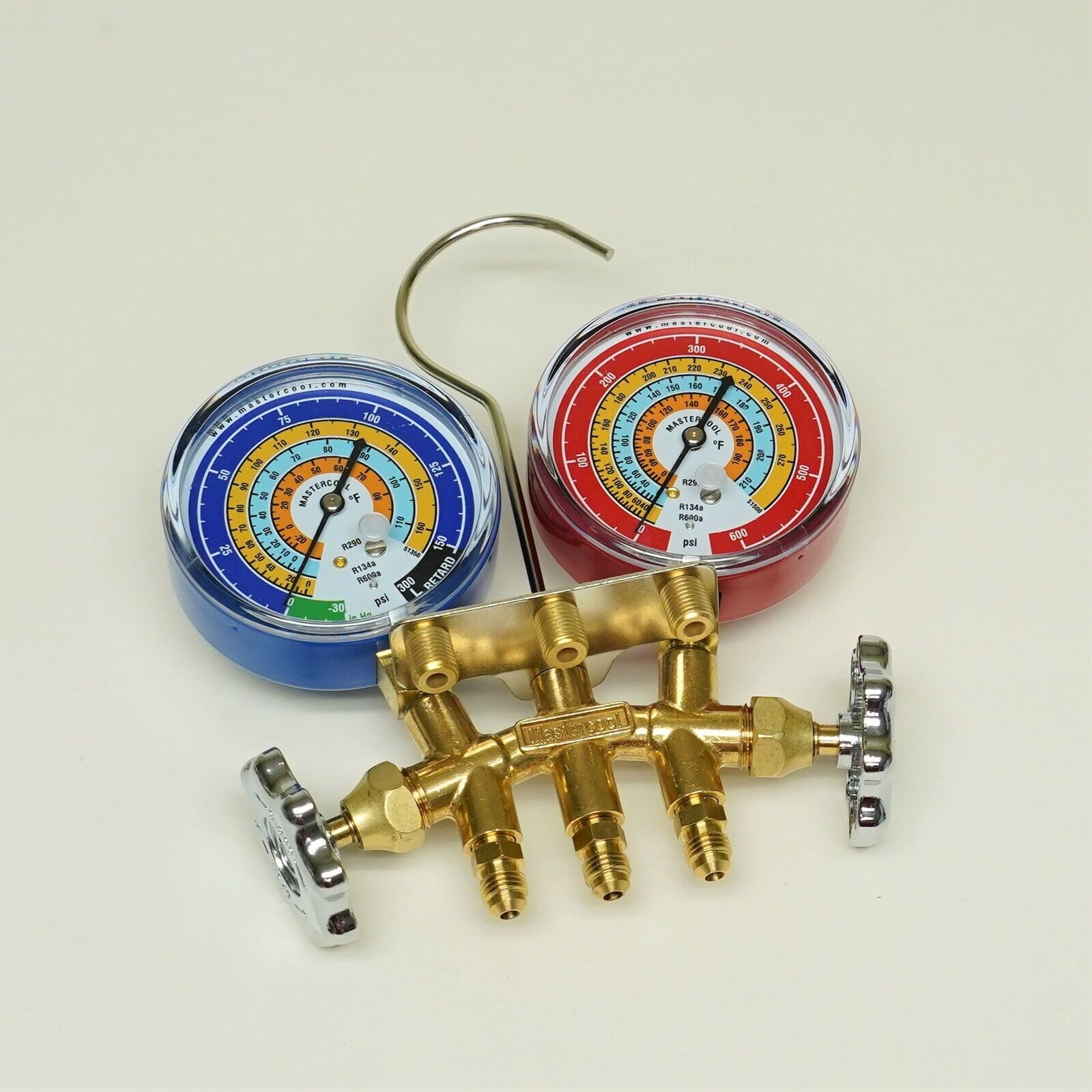 Mastercool 33503 2-Way Brass Manifold Gauge Set for R600a R290 R134a