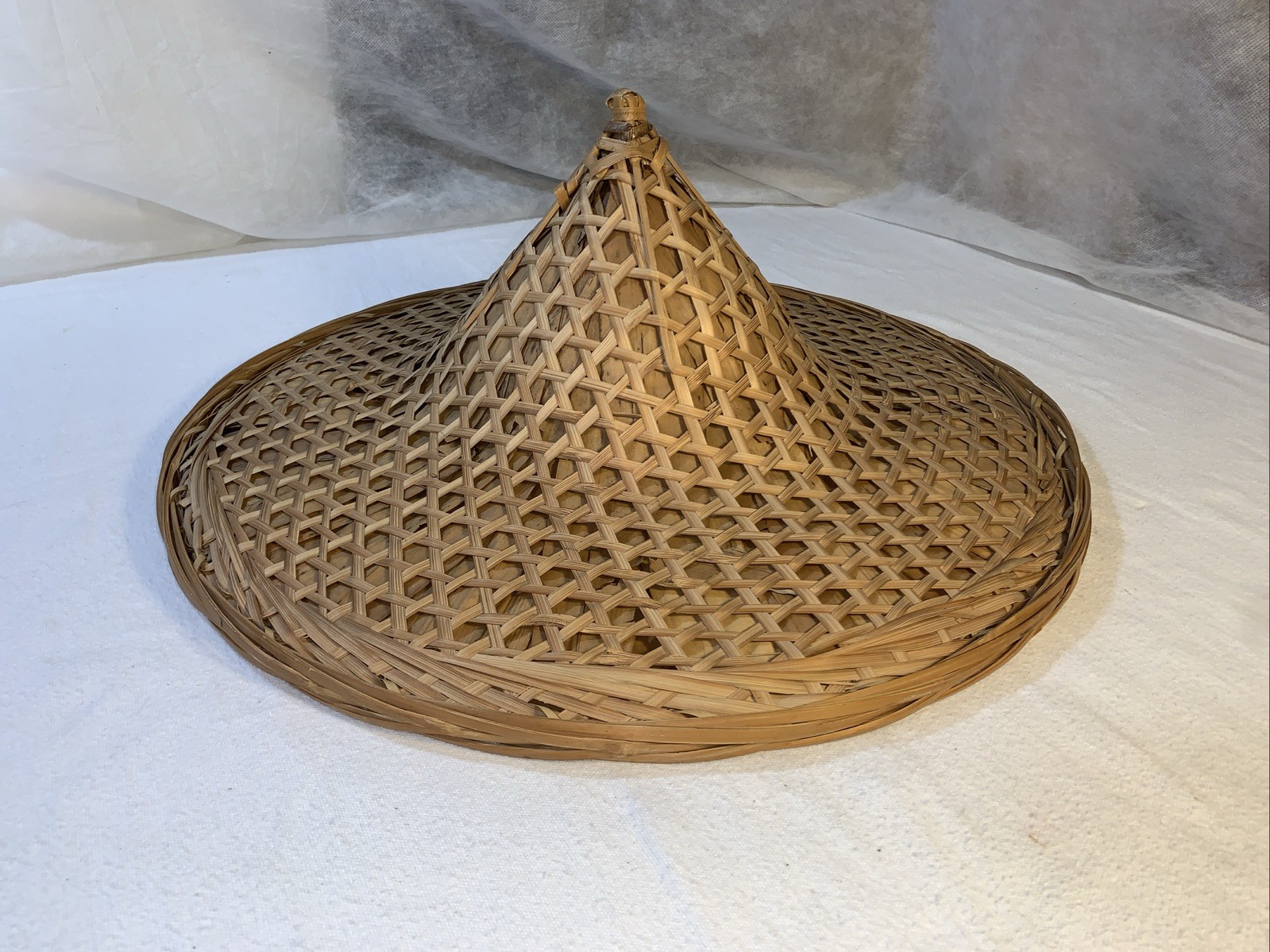 Conical Straw Hat Vtg Asian Chinese Handmade Sun Gardening Rice Coolie 18" Large