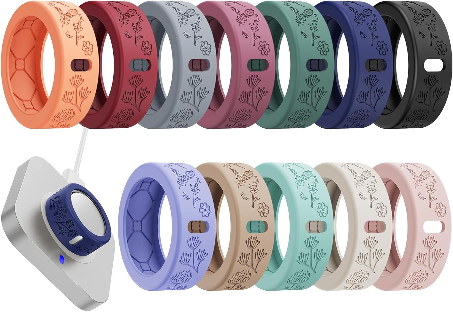 Floral Cover for Oura Ring 4/3/ 4 Ceramic/Samsung/Ultrahuman, Support Charging S