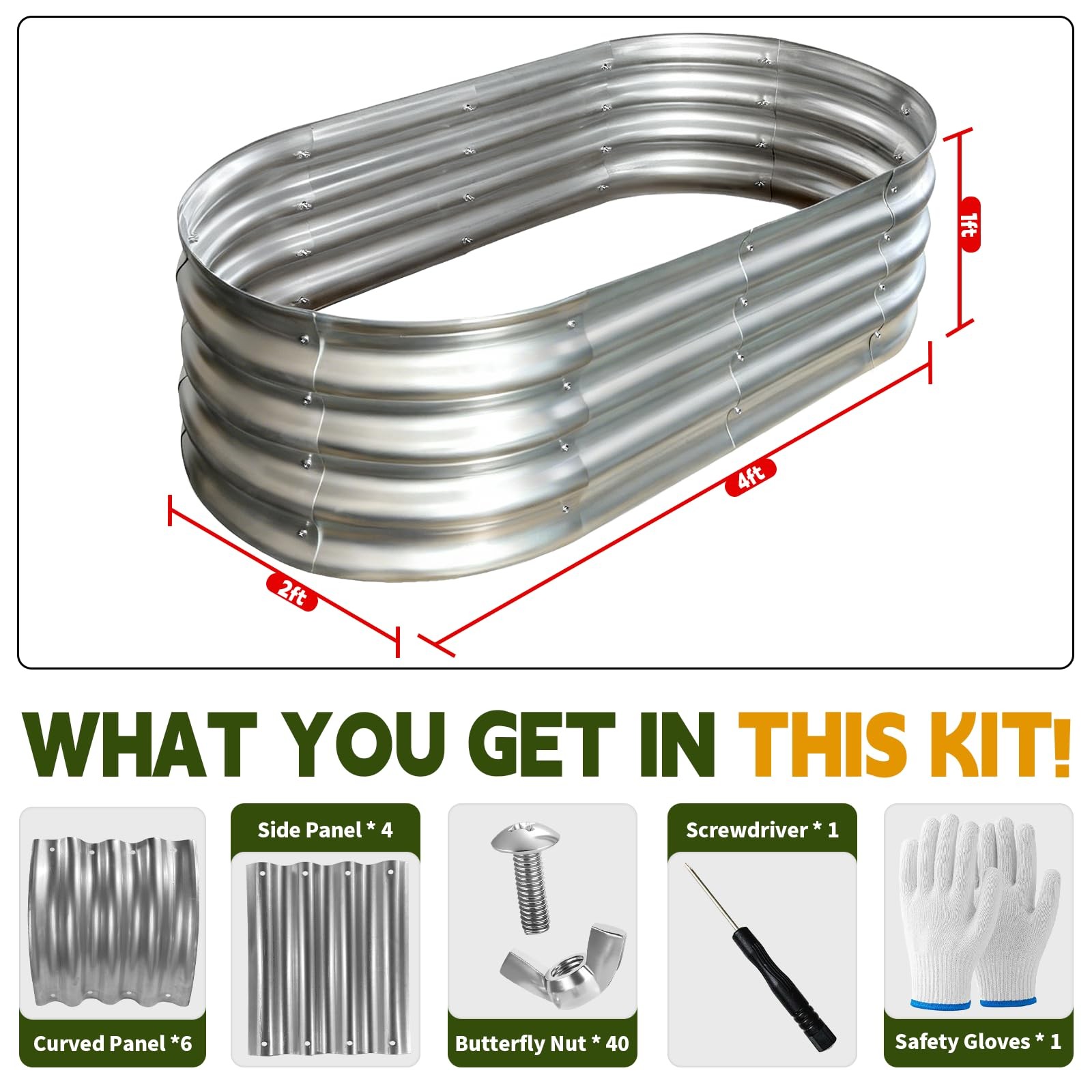 Galvanized Raised Garden Bed Outdoor, Large Raised Bed for Gardening, 4x2x1ft...