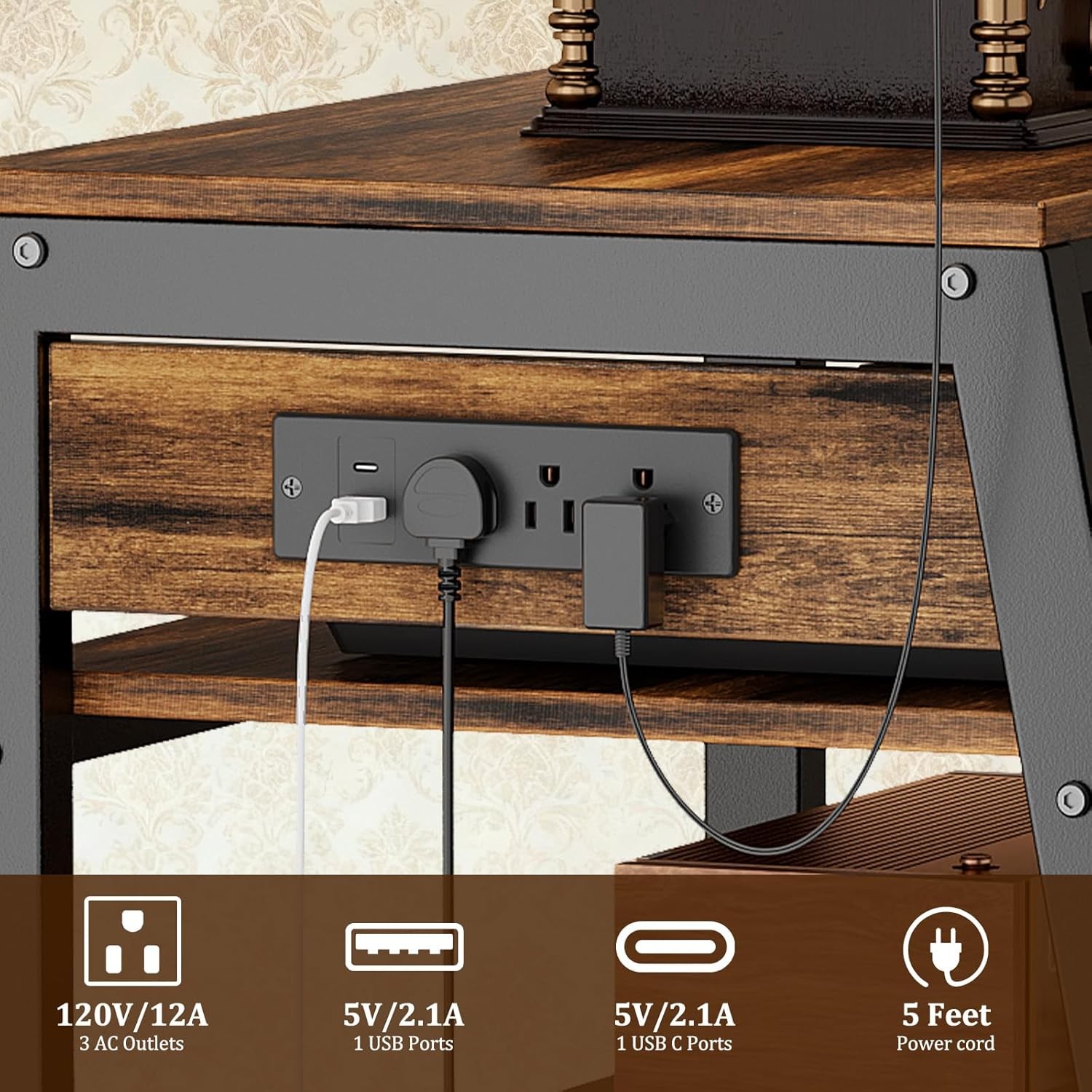 AV Media Stand Stereo Cabinet Audio Rack W/ Side Power Strip Shelves 4-Tier