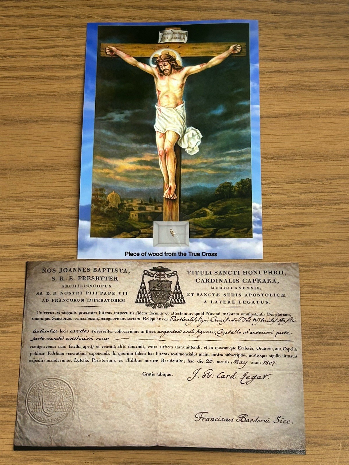 Piece Of Wood From The True Cross relic Catholic Church card