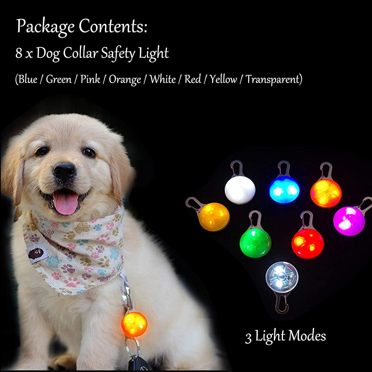 8 Pack Dog Lights for Night Walking, 3 Modes Collar Light Night