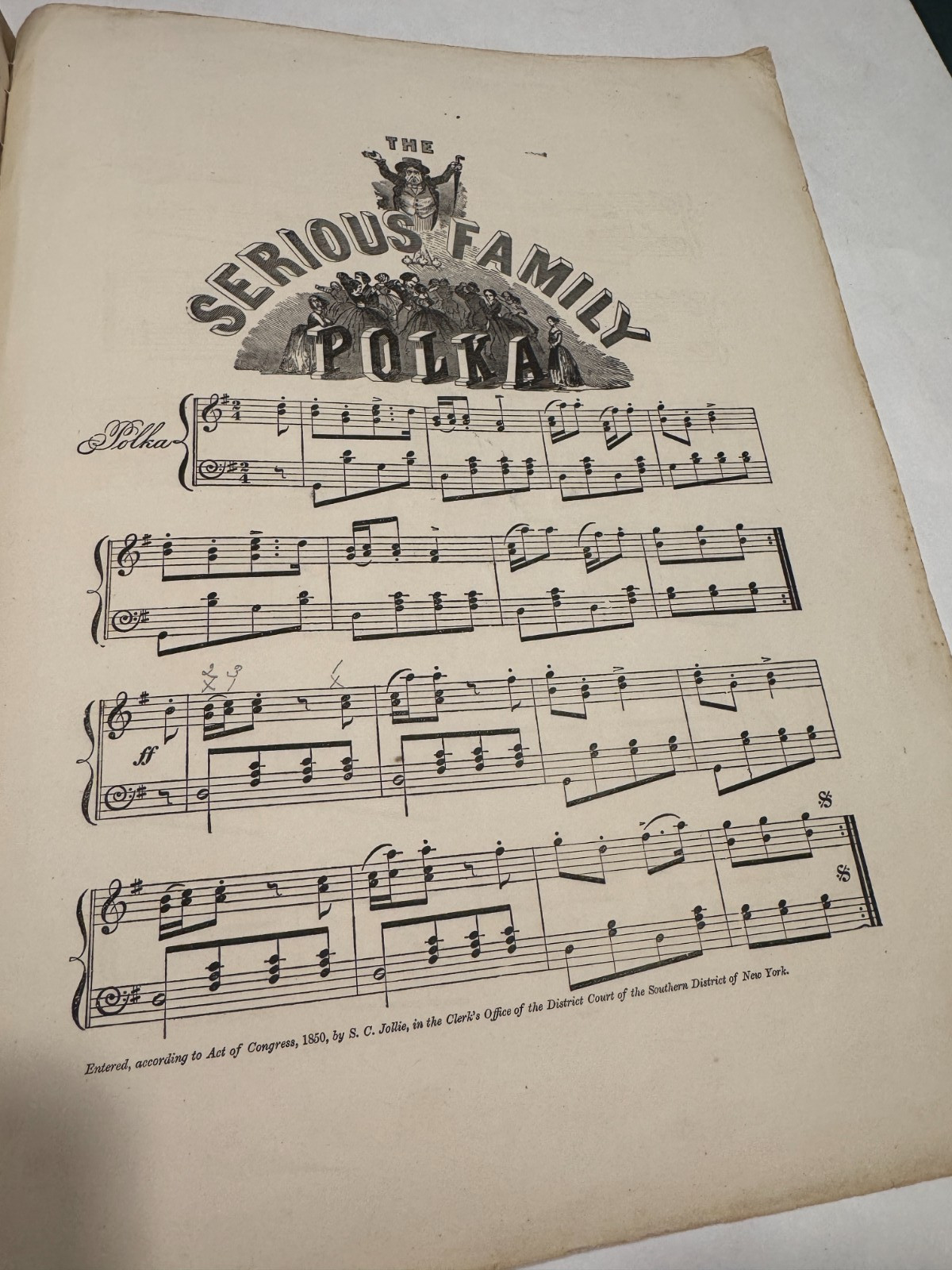 RARE! 1850 Serious Family Polka - G Loder - Rare Original Sheet Music Lithograph