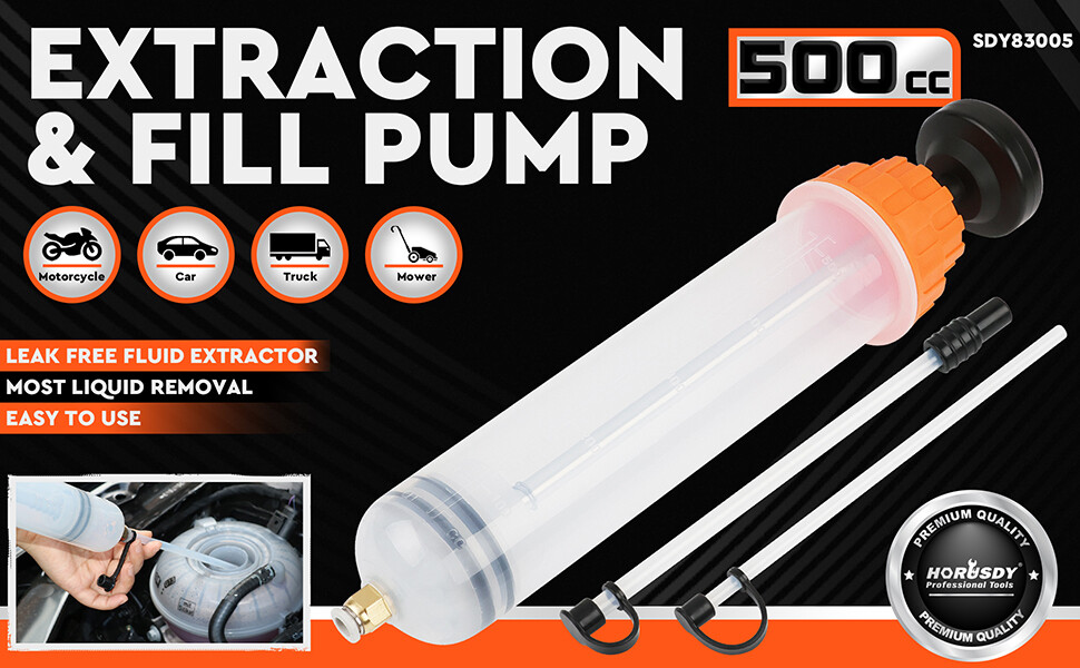 HORUSDY 500CC Fluid Extractor Automotive Oil Extractor Syringe Pump Manual