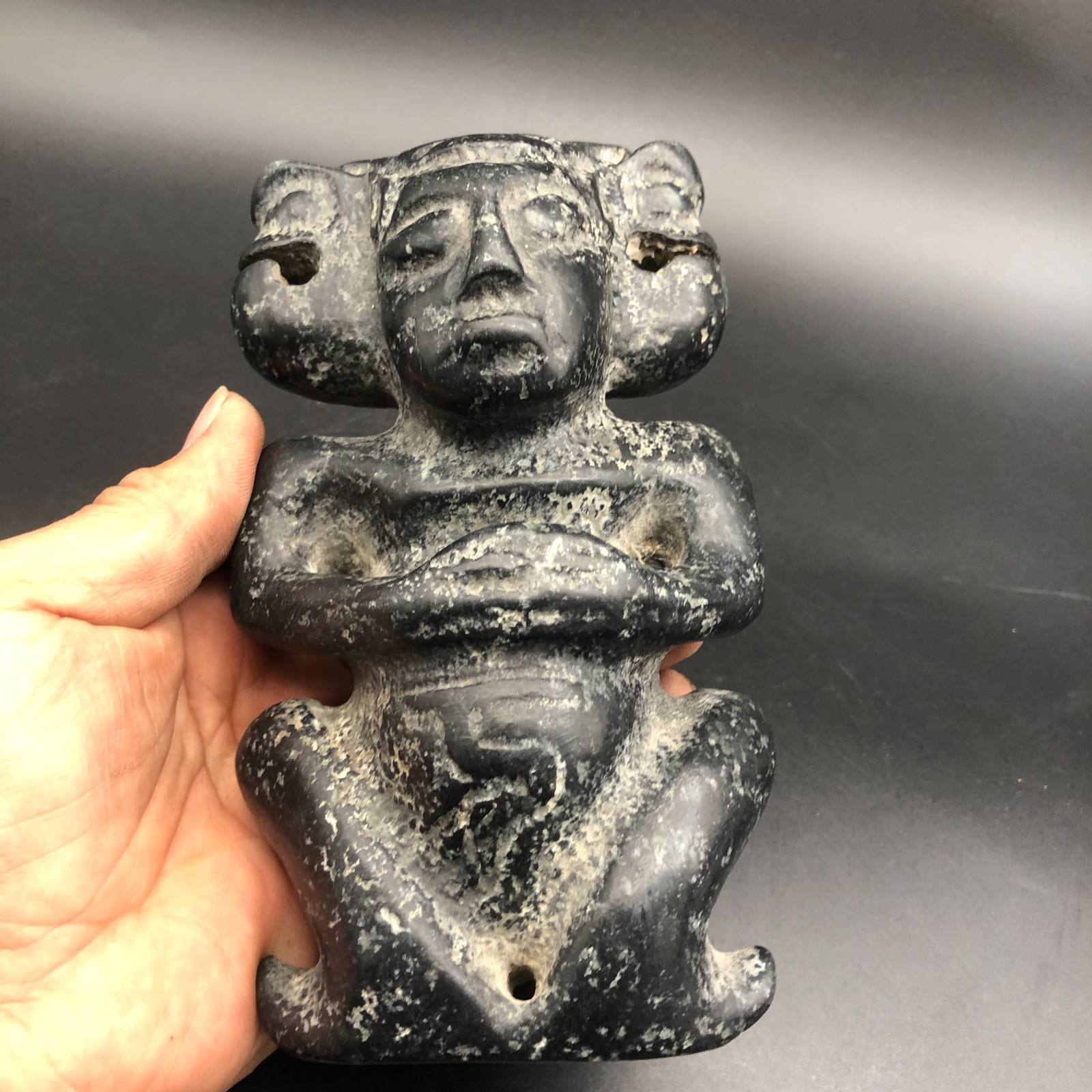 Old HongShan Culture Meteorite Jade Hand-Carved Sun God Helios Statue