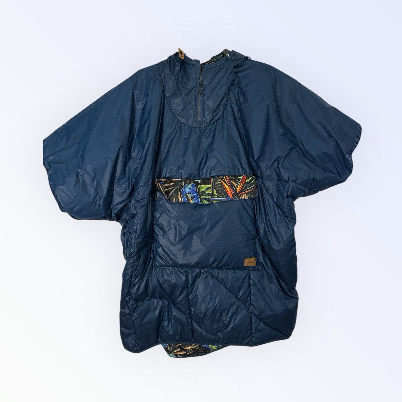 Rumpl Original Puffy Poncho L Navy Blue Hawaii Floral Camping Hiking Packable