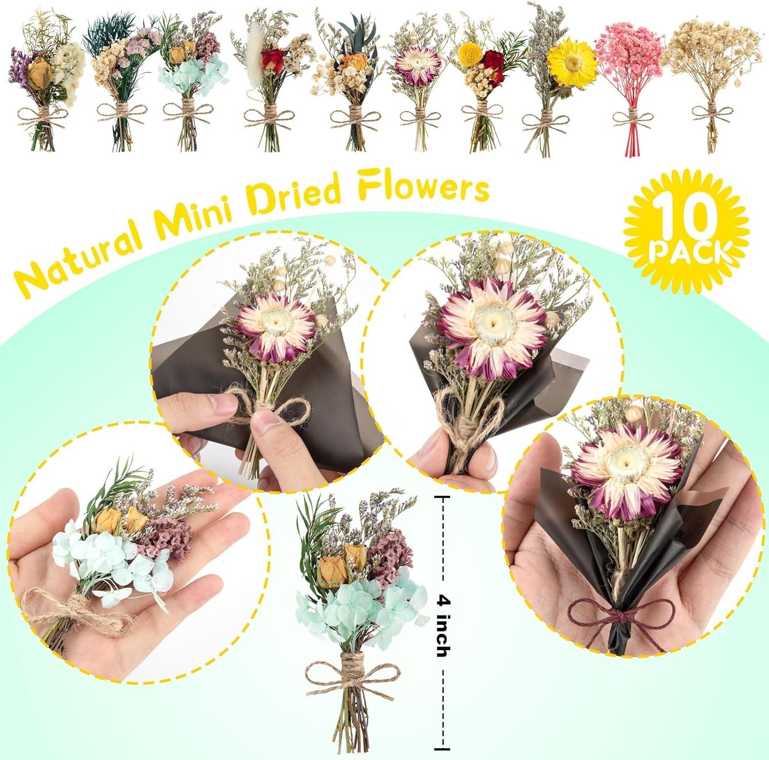 "10 PCS Dried Flowers - Mini Dried Flower Bouquet Wildflower Decor "