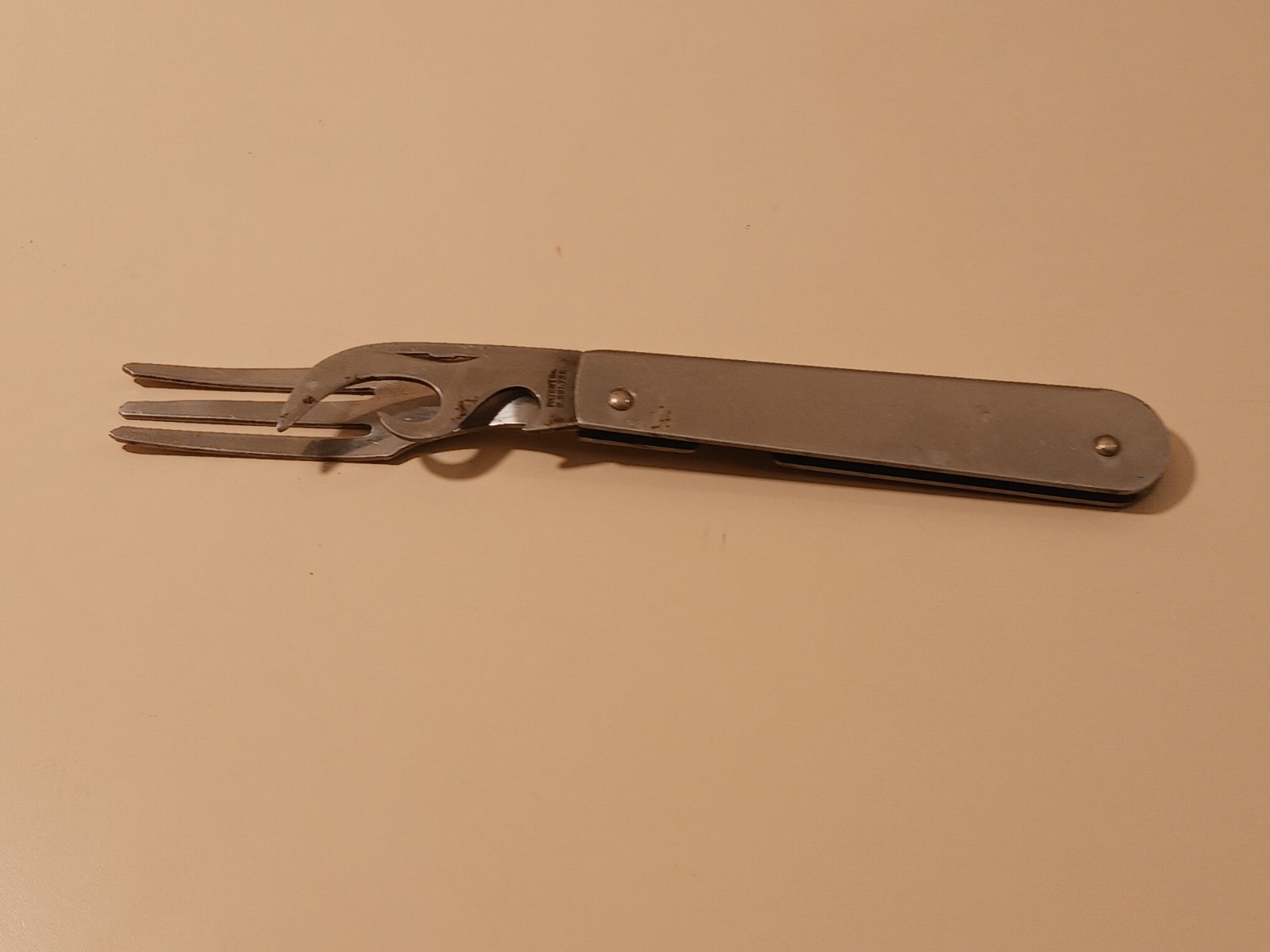 Vintage Imperial USA Folding Fork Can Opener Tool 1945 Patent 2391732 Mess Kit