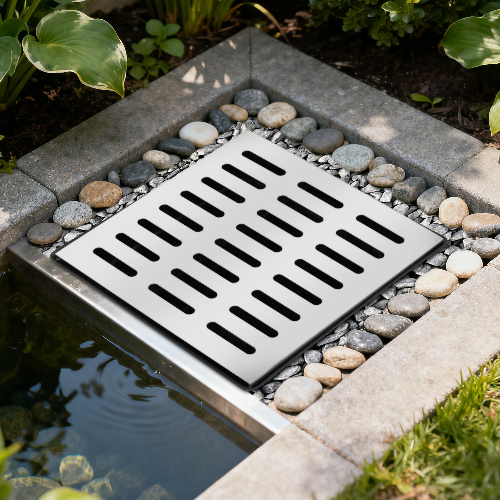 16 in. Square Catch Basin Kit with Silver Grate French Drain Basin for Drainage