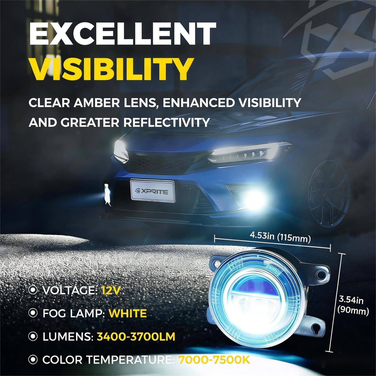 Xprite 500% Bright OEM Style White LED Fog Lights w/Blue Lens Compatible Blue