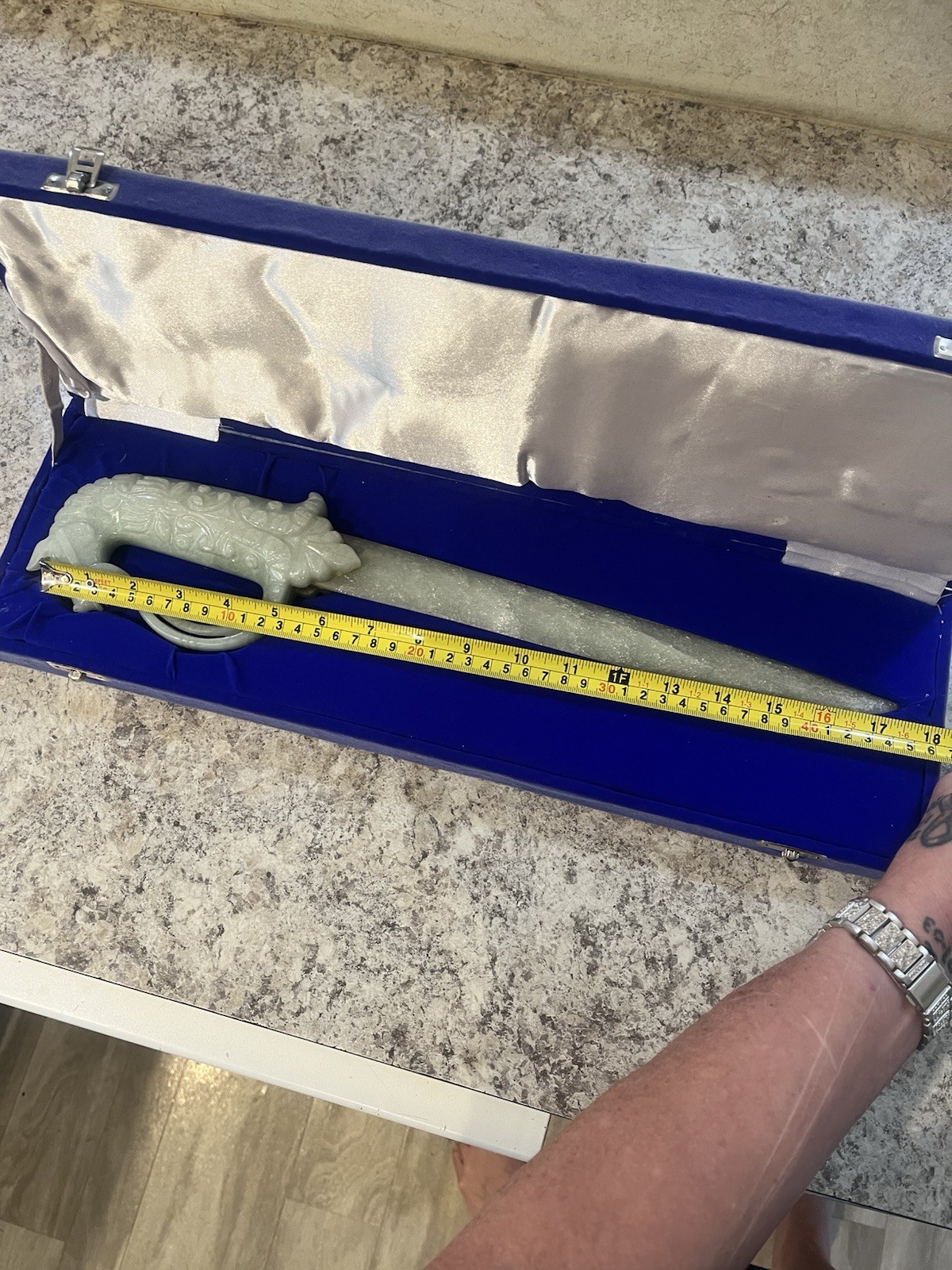 Carved jade horse hilt dagger with meticulously sculpted 18”long