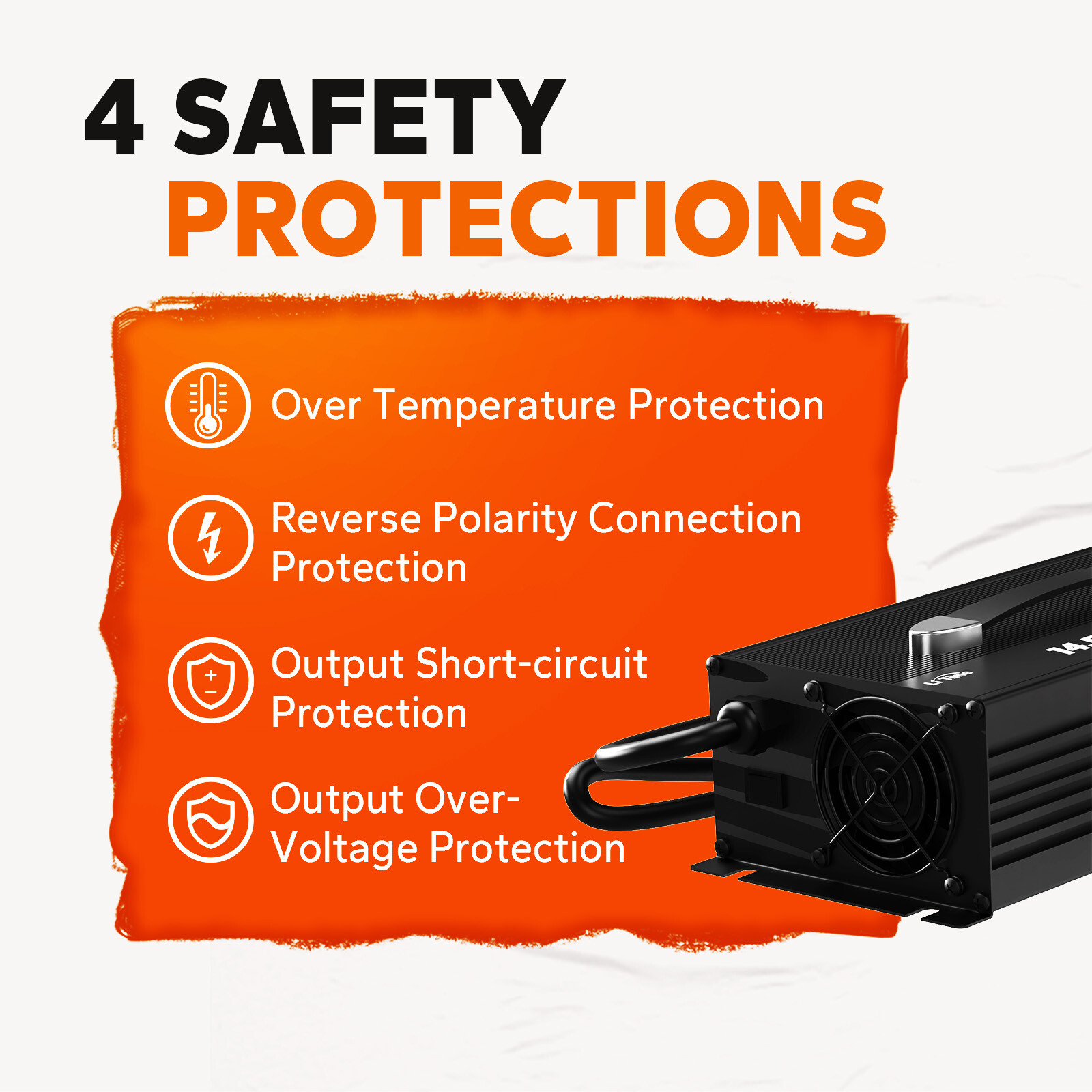 LiTime 14.6V 60A LiFePO4 Lithium Battery Charger Mountable 4 Safety Protections