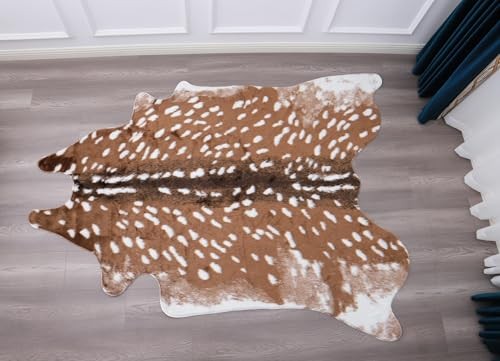 Faux Deer Rug 3x3.6 Feet Sika Deer Hide Carpet Animal Printed Rug Cow Hides