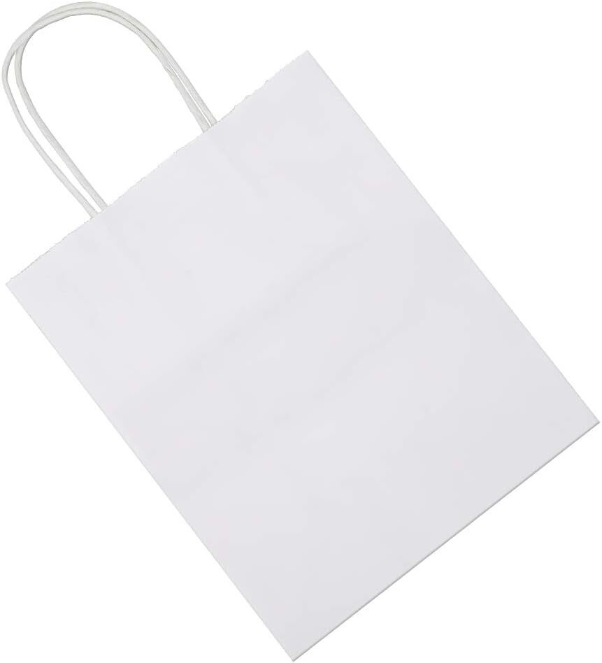 100 Paper Shopping Bags White Kraft 8"x4.75x10.5" Retail Merchandise Handles