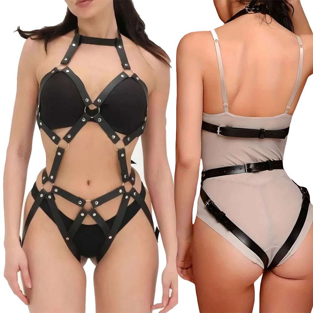 Women Leather Body Harness Straps BDSM Bondage Belt Bodysuit Lingerie Costume