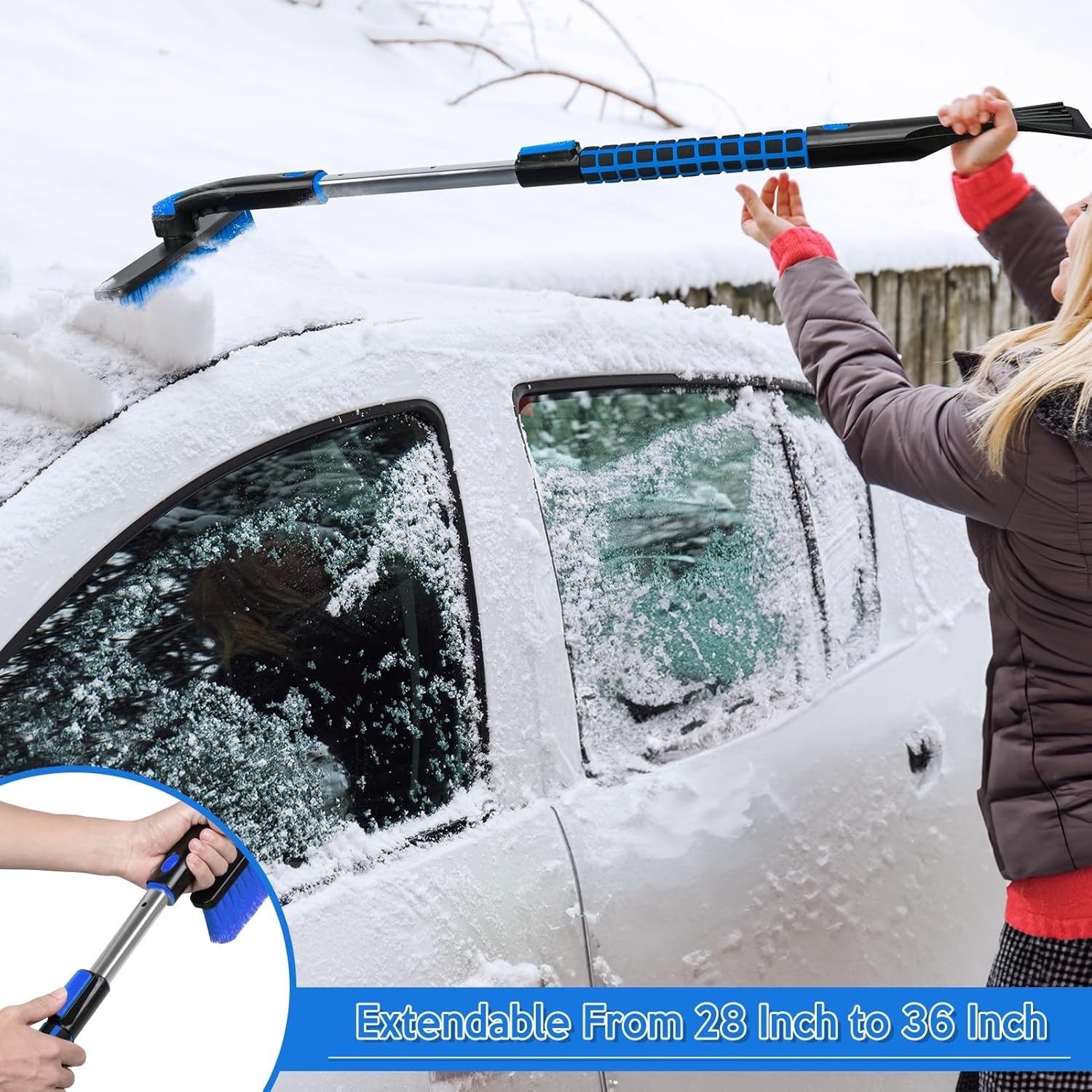 Durable 36" Long Handle Ice Scraper with Foam Grip – Scratch-Free Snow Removal