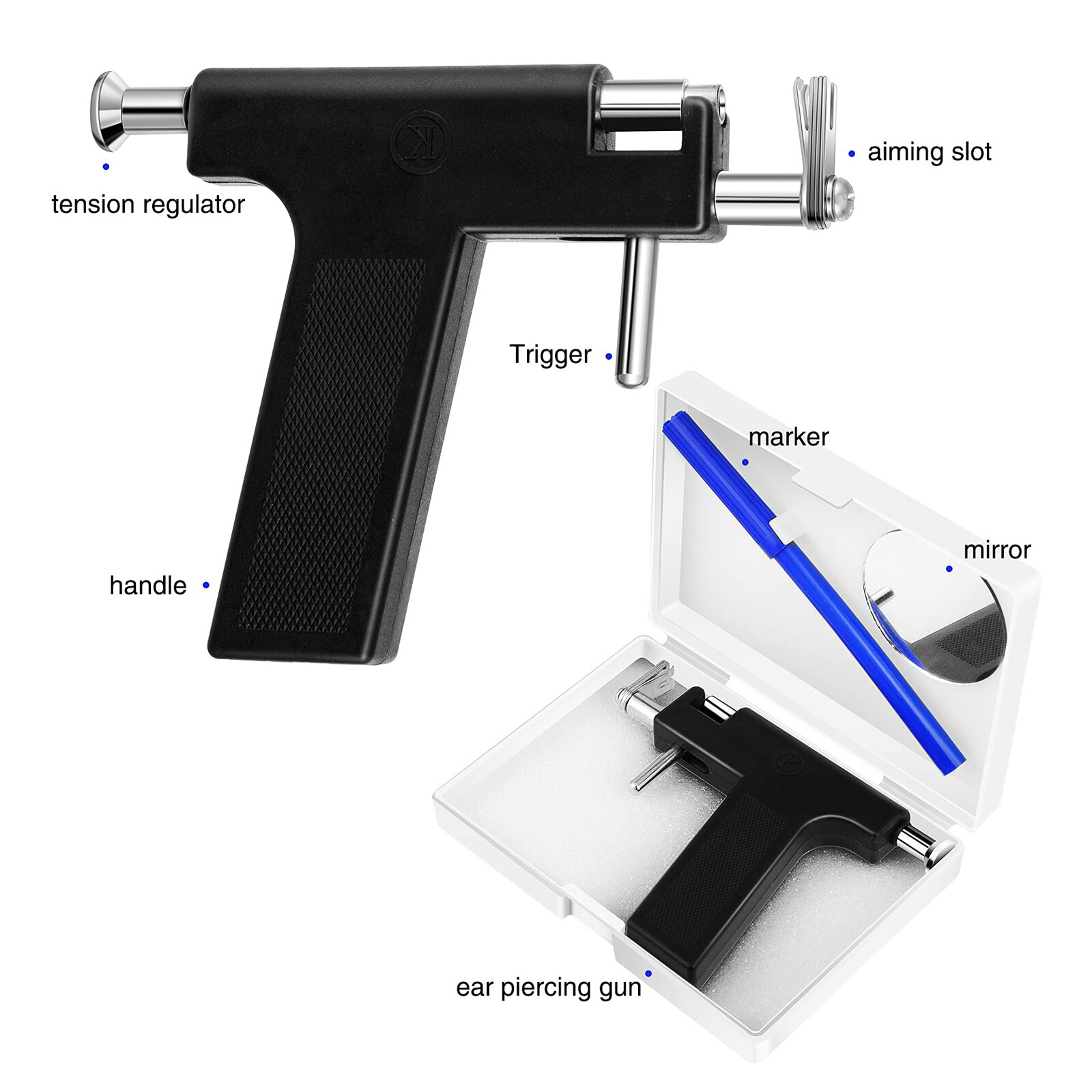 133x Ear Body Piercing Gun Kit Nose Ear Pin Stud Earrings Machine for Home Salon