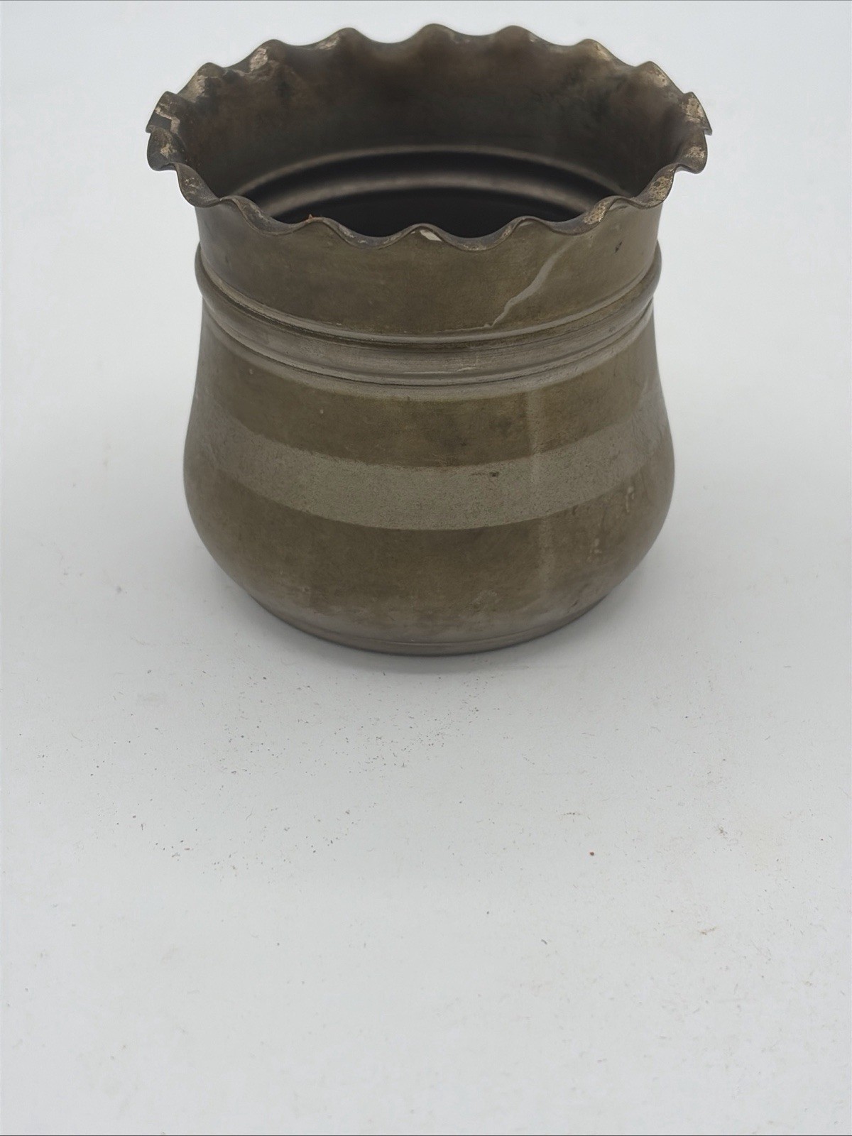 Vintage Ruffled Brass Small Planter Pot Set of Two (2)