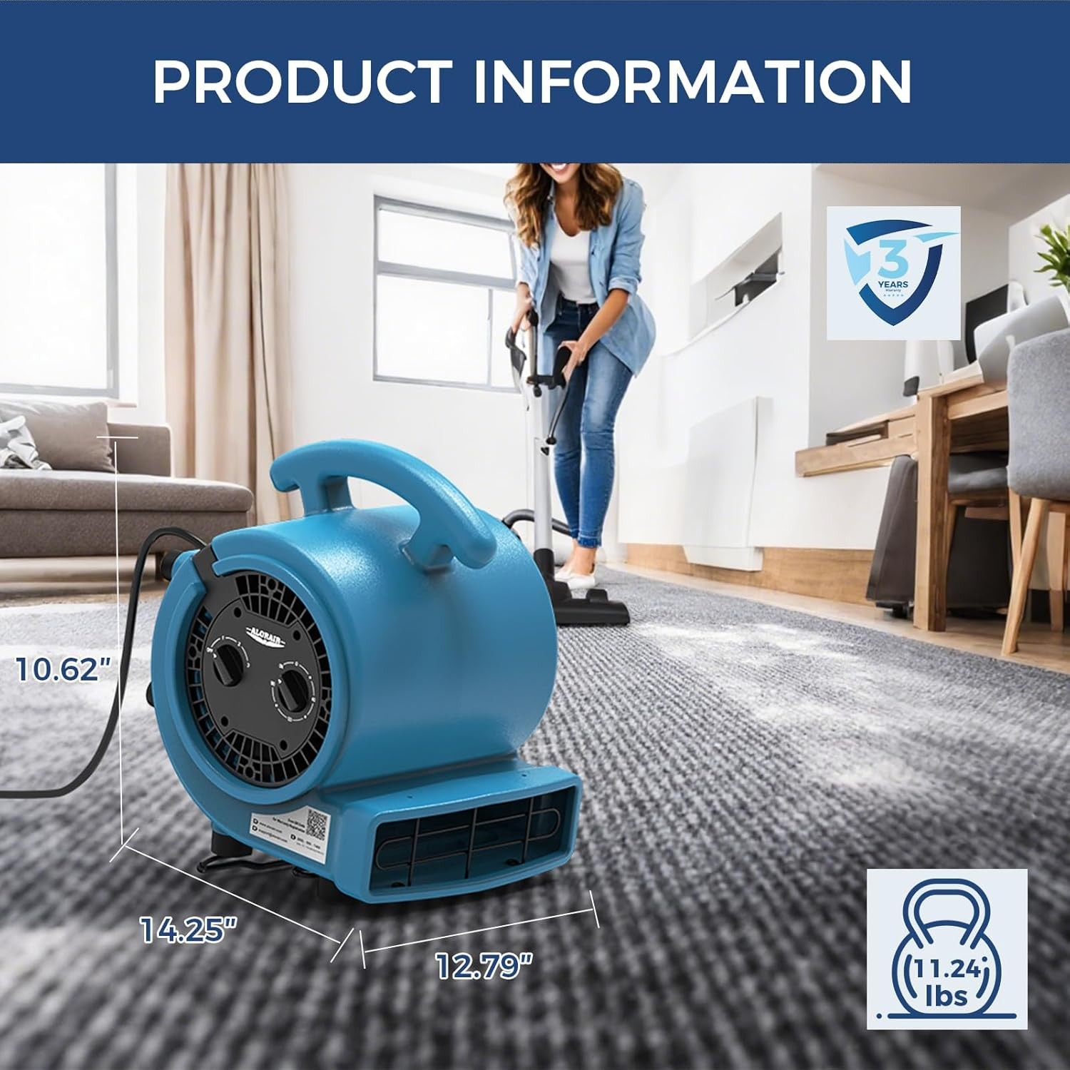 AlorAir GE1000T 1000 CFM Air Mover Blower Fan Floor Drying Fan Carpet Dryer