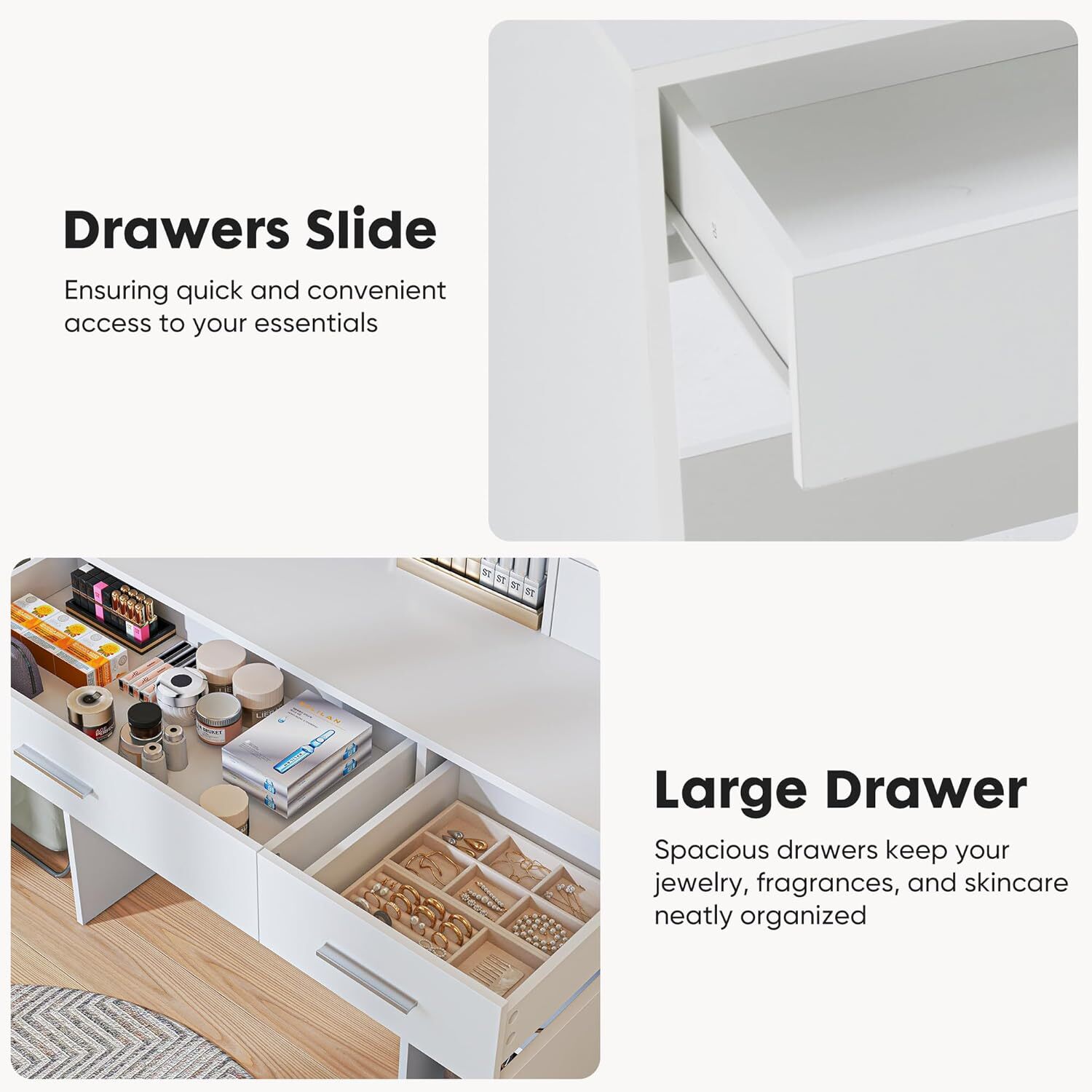 Vanity with Mirror Lights Makeup Vanity Desk Women Girls Bedroom Dressing Table