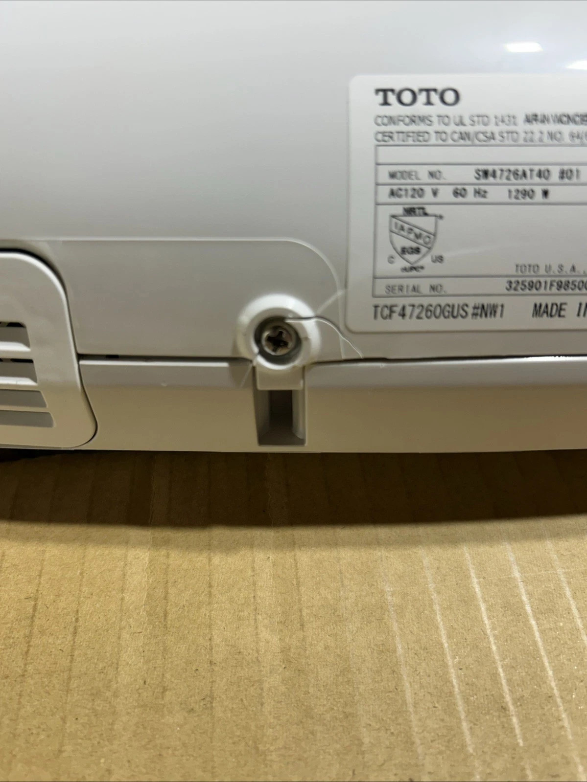 TOTO SW4726AT40#01 S7 Washlet Elongated Bidet Toilet Seat Cotton