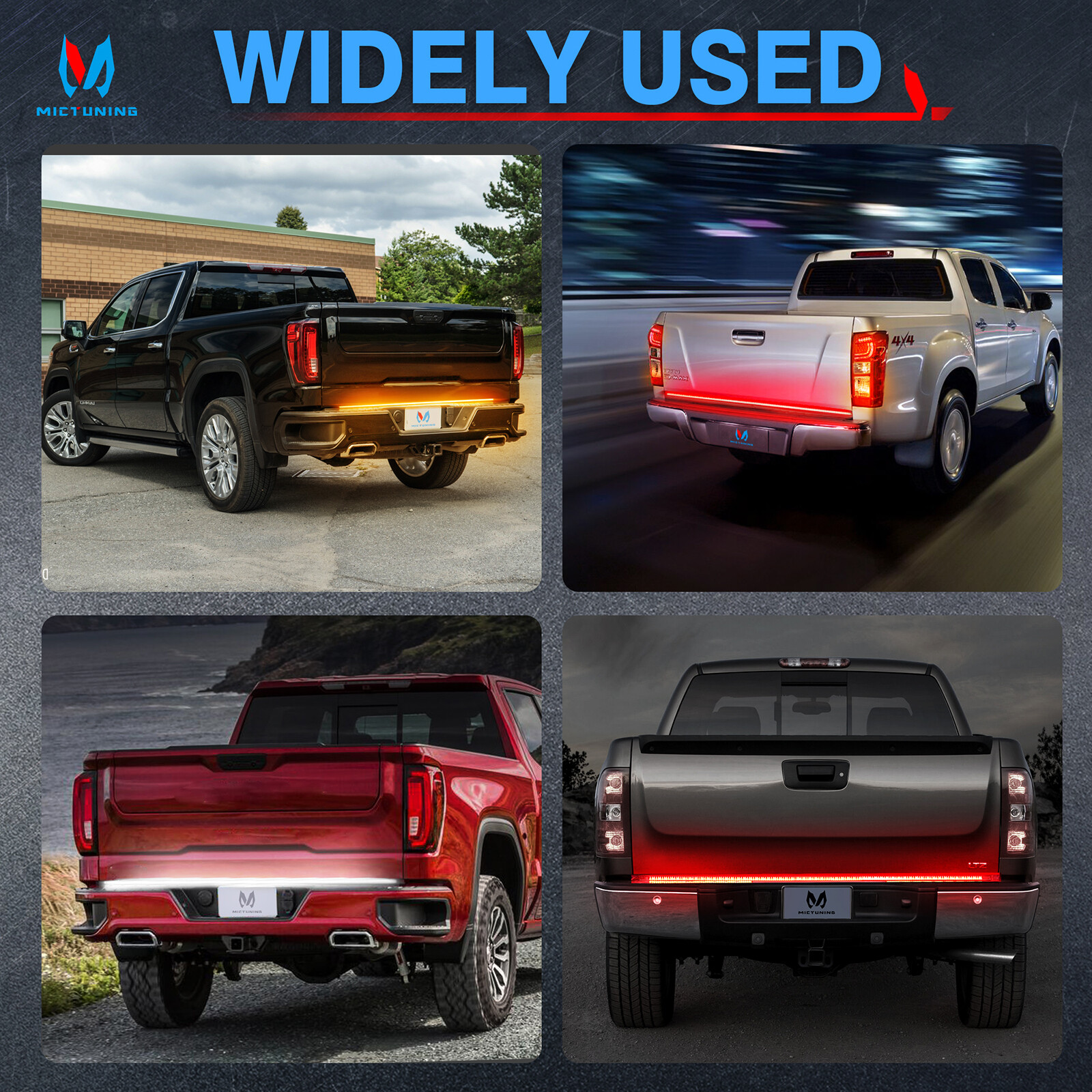 48 Inches Triple 360 LEDs Tailgate Strip Light Waterproof w/4-Way Flat Connector