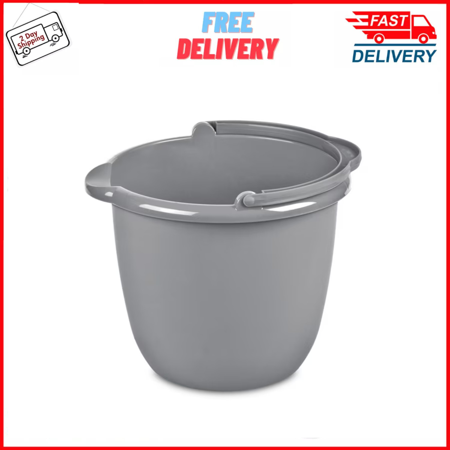 Sterilite 10 Qt. Spout Pail Classic Titanium Durable Plastic Bucket with Handle