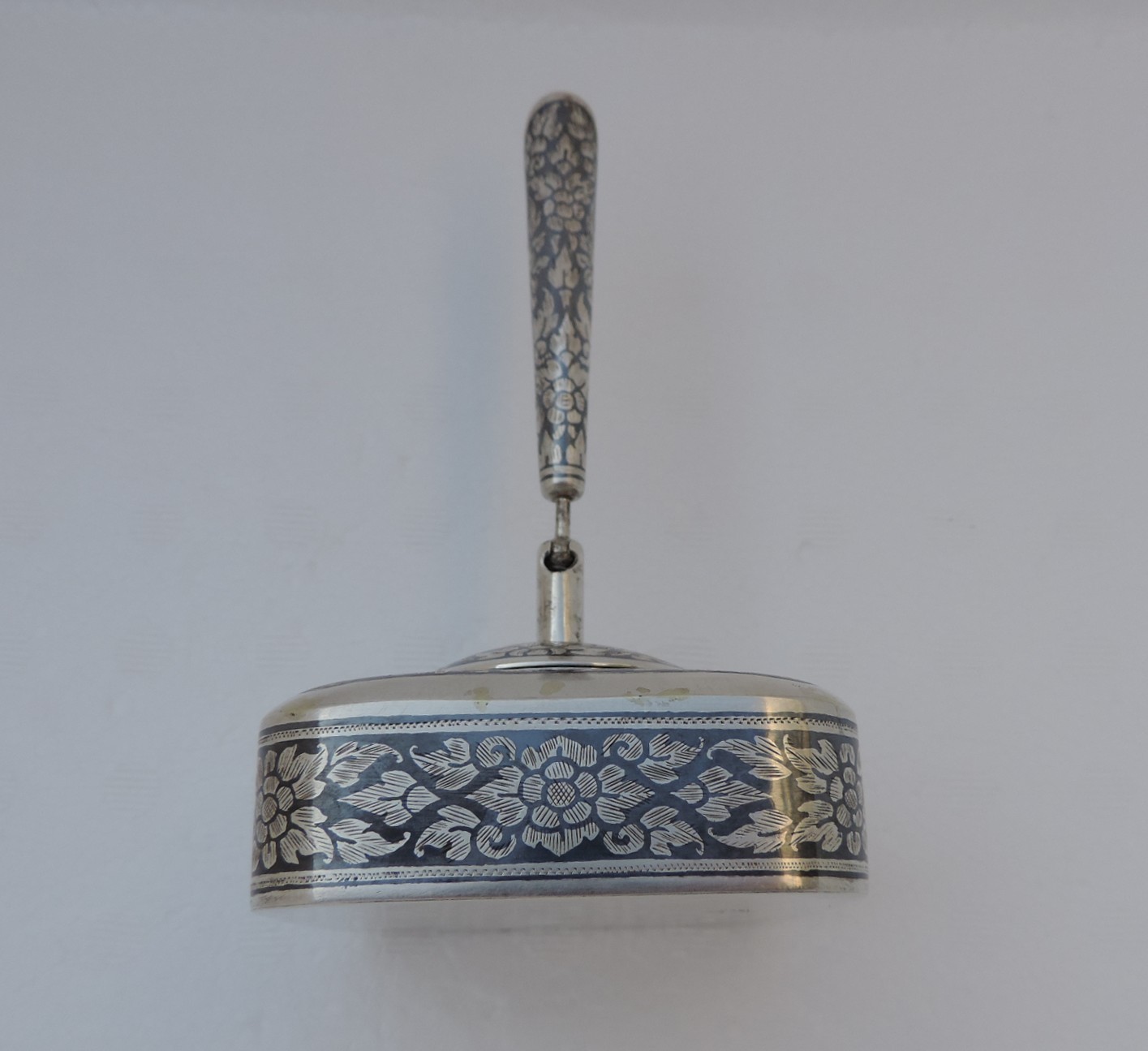 Thai Nakon Siam Sterling Silver Niello Pen Pencil Holder box Desktop Stand 205g