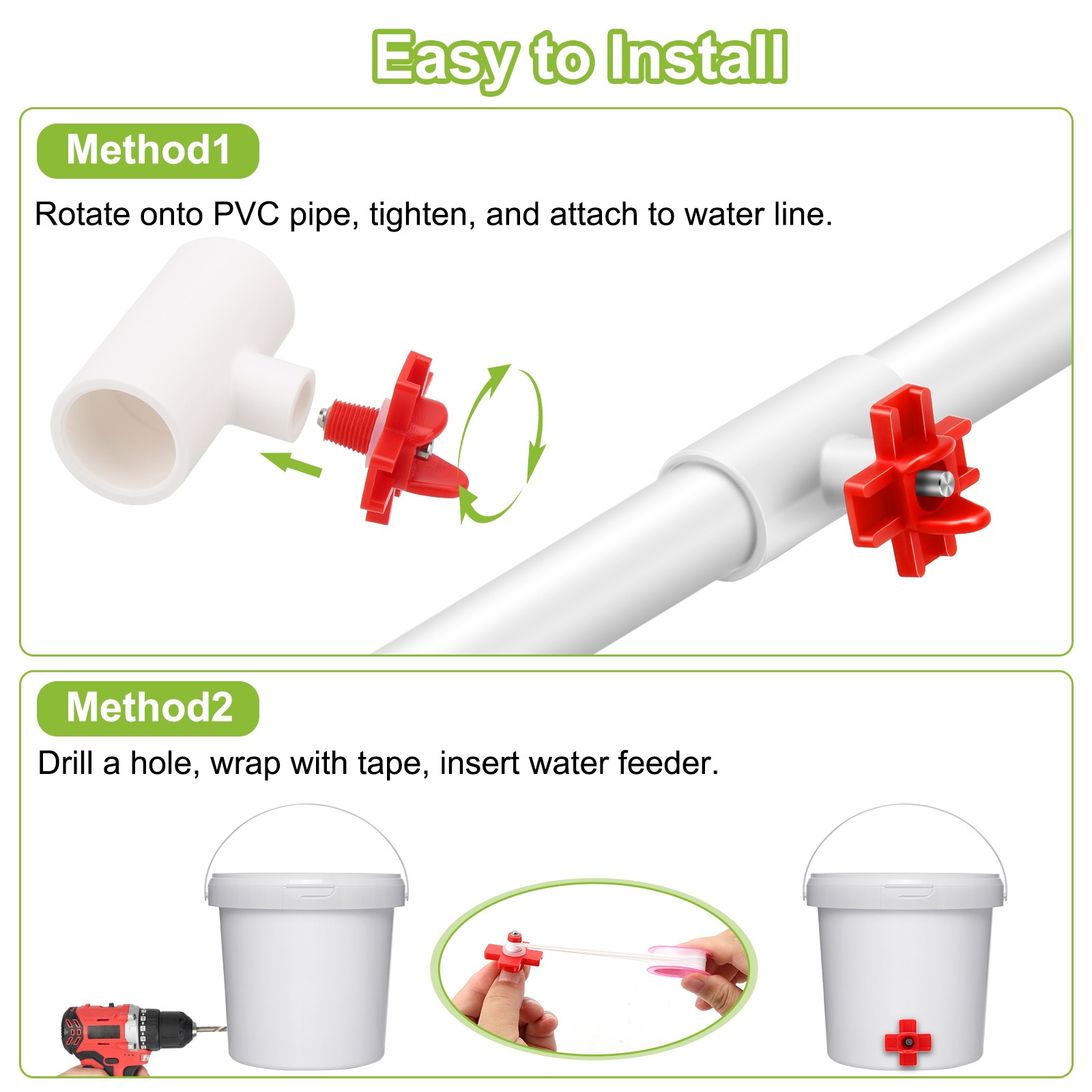 12PCS Chicken Nipples Waterer w/ 1/2'' PVC Tee Fittings DIY Auto Watering System