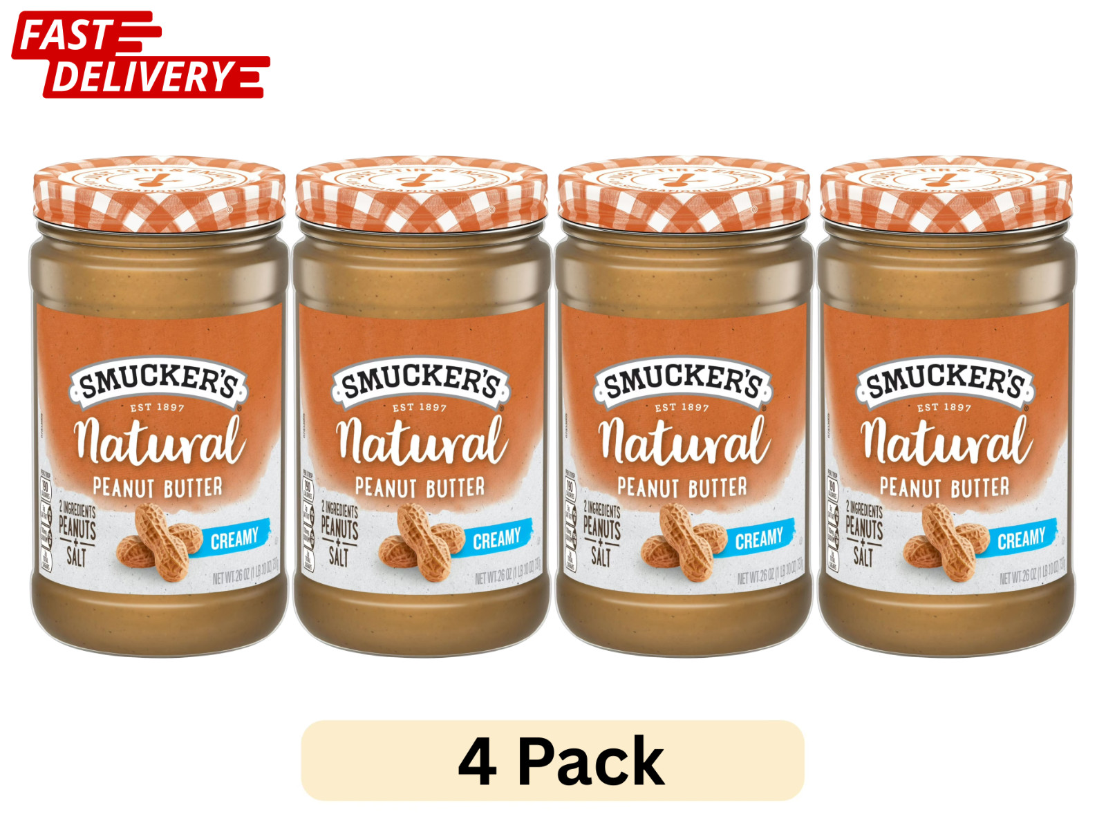 Smucker’s Natural Creamy Peanut Butter, 26 Oz. Jar Pack OF 4 With Free Shipping