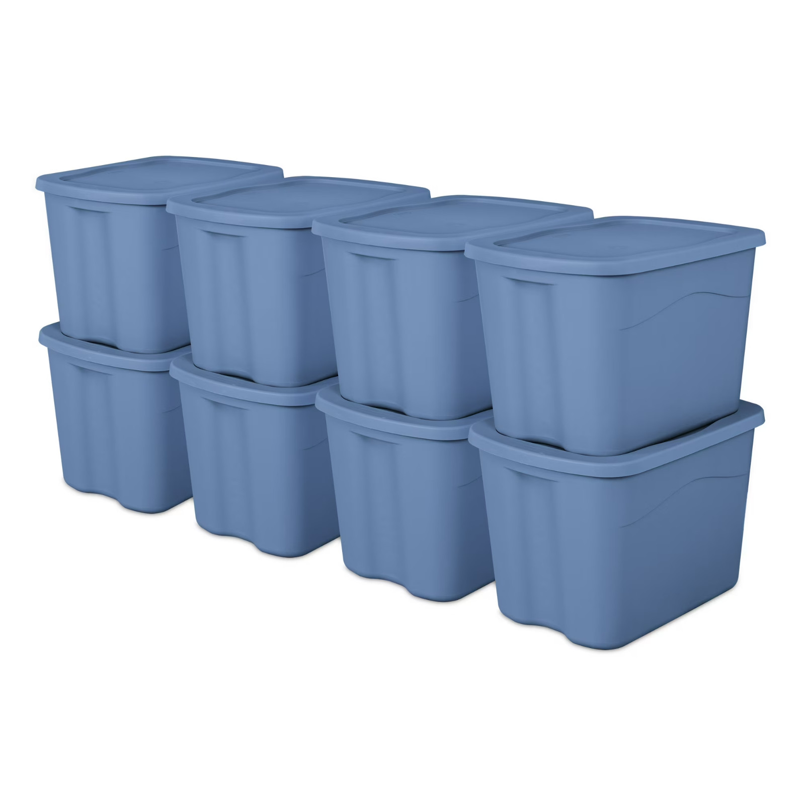 Sterilite 18 Gallon Plastic Storage Bin with Snap-on Lid, Light Blue, 8 Pack