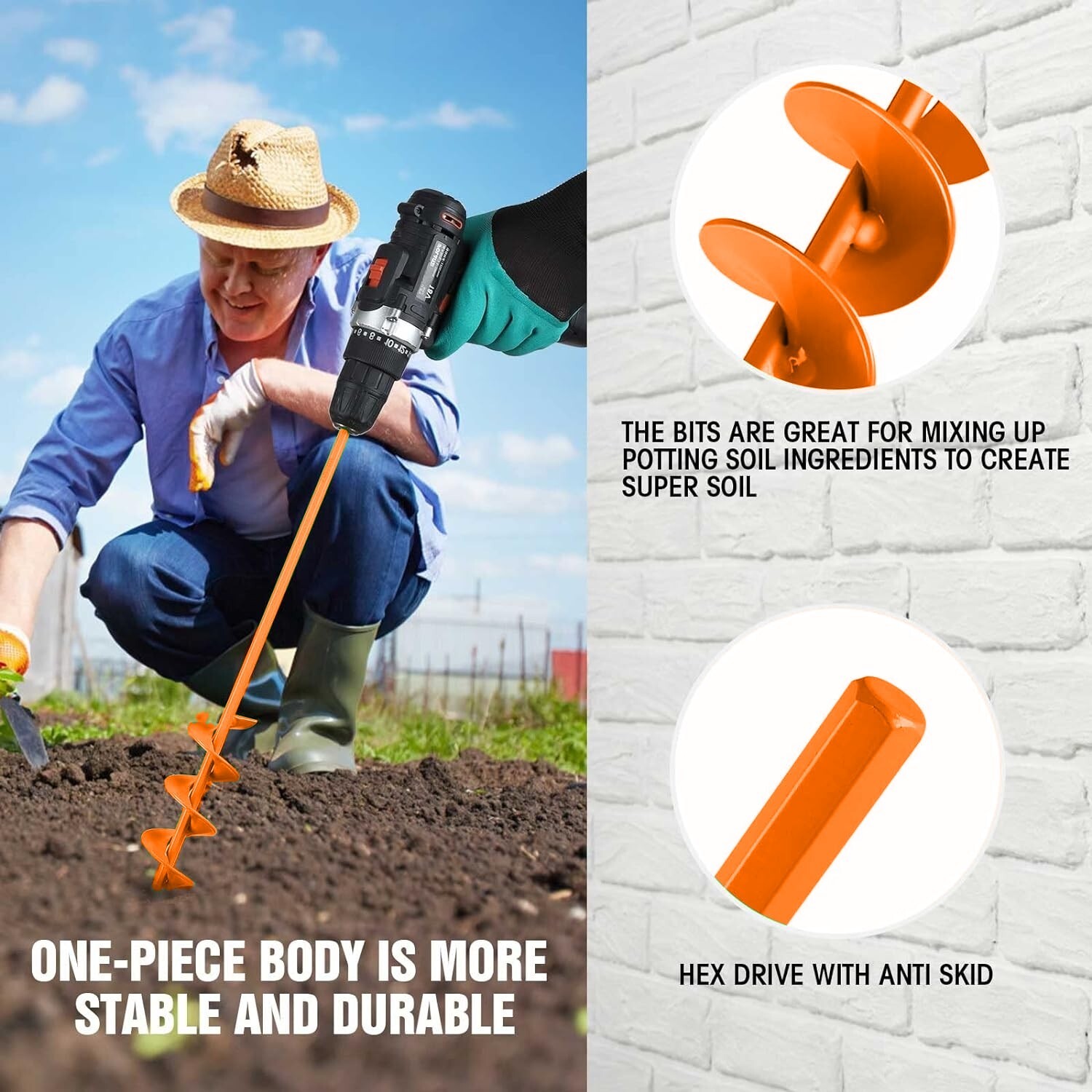 Garden Auger Drill Bit Set 2x 2 in + 4 in Hole Digger New