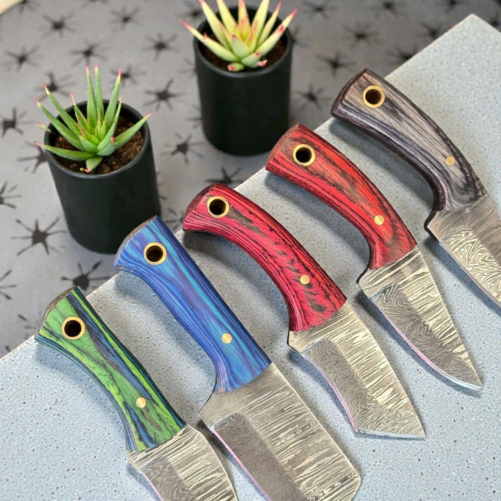 Hunting Knives | Lot of 10 | Damascus Steel | Pakka Wood Handle | D1211
