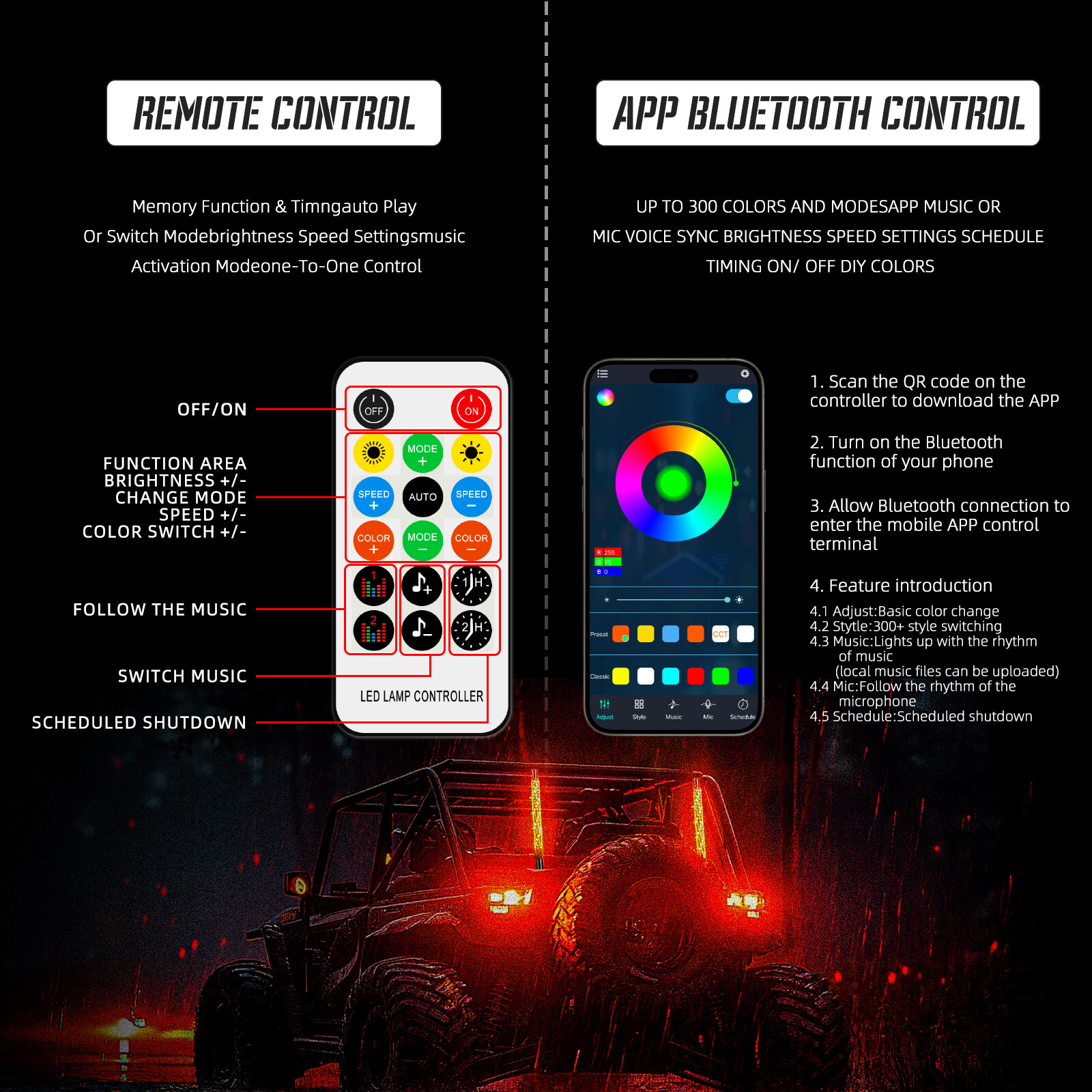 For Can-am Outlander 570 XMR X3 2PCS 1FT LED Whip Lights RGB Chasing Antenna