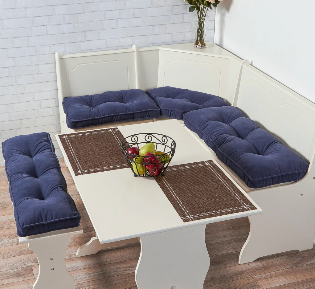 Blue 4 piece Nook Cushion Set Corner Bench Booth Seat Dining Breakfast Kitchen