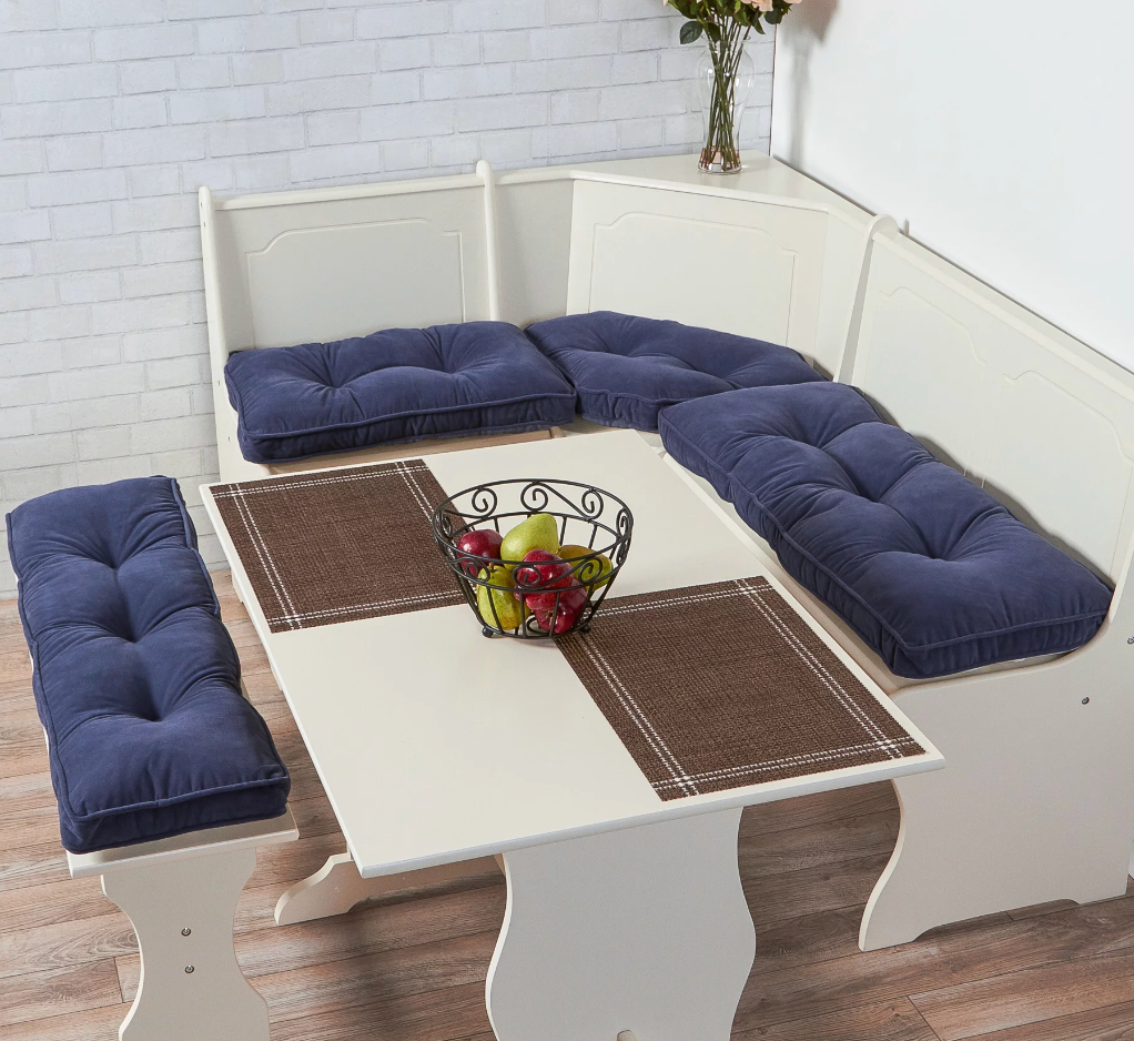 Blue 4 piece Nook Cushion Set Corner Bench Booth Seat Dining Breakfast Kitchen
