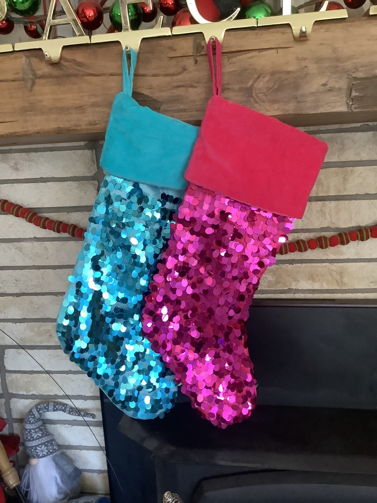 1 Turquoise Blue Sequin Velvet Christmas Stocking Shiny Metallic Glam Target