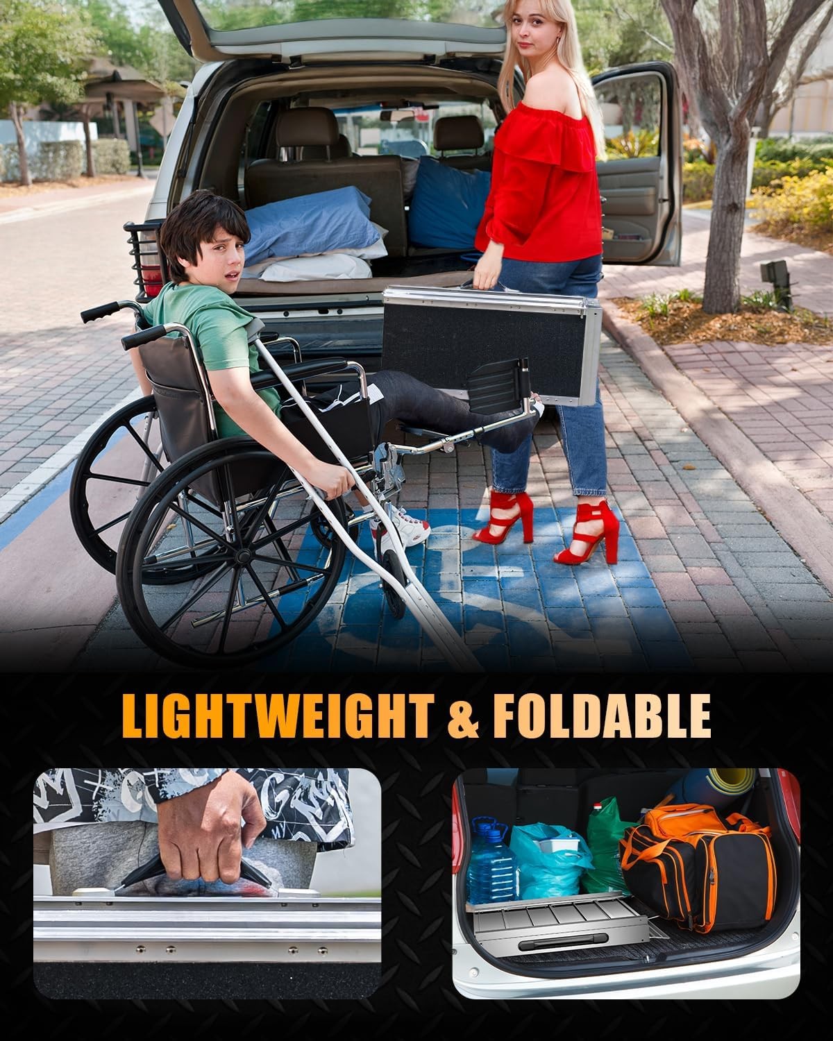 2-12ft Folding Aluminum Wheelchair Ramp Portable Mobility Scooter Non-Slip 800lb