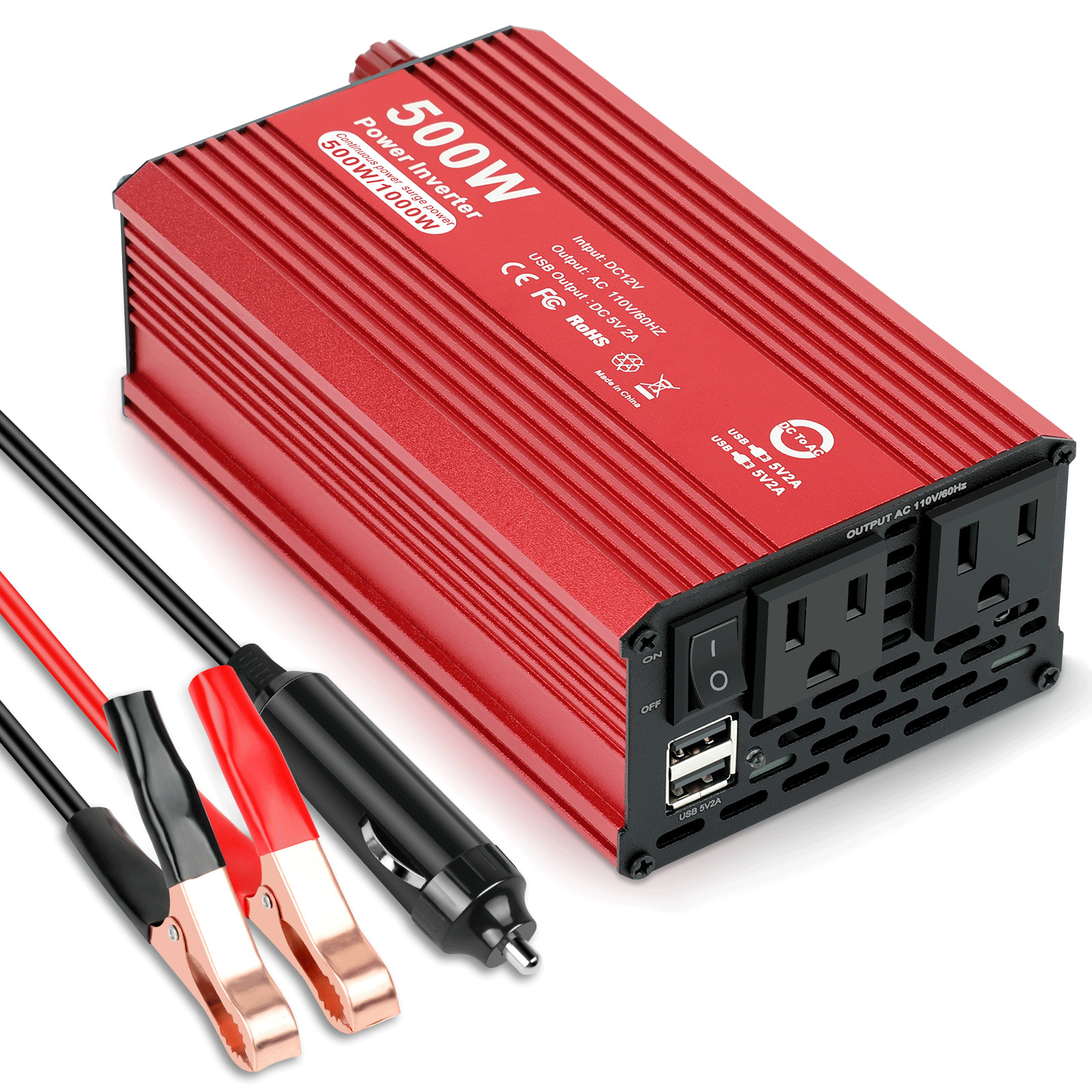 500W Car Power Inverter DC 12V To AC 110V 120V Adapter Converter 2 USB 2 AC