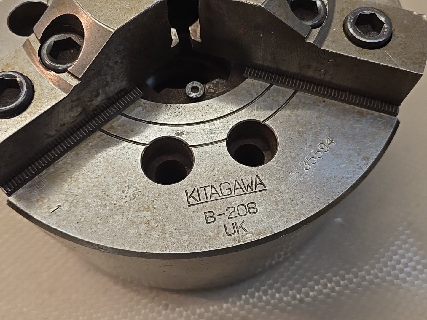 Kitagawa B-208 B208 UK Lathe Power Chuck A2-6 w/ Jaws CNC Lathe 8 Inch