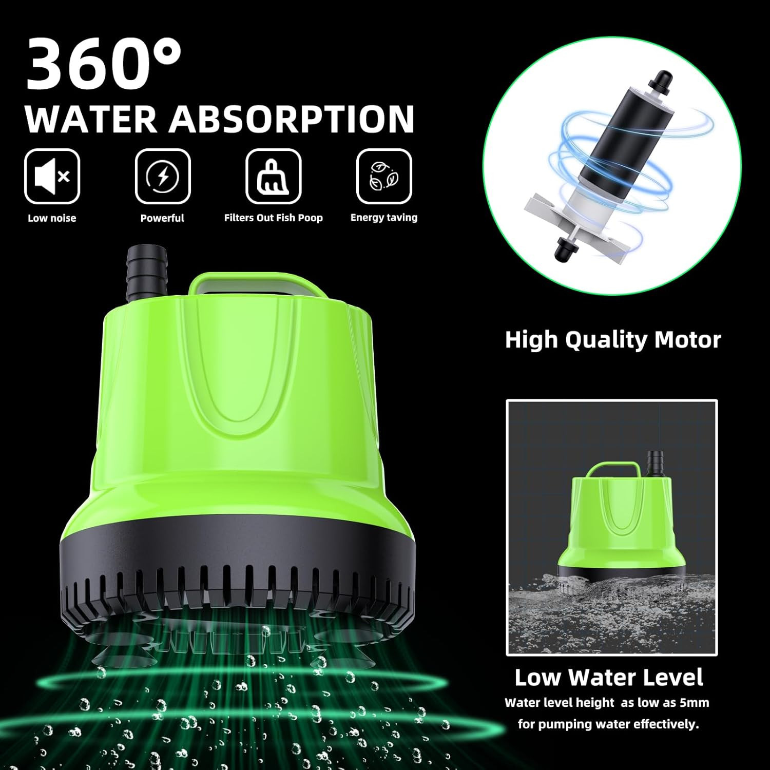 FREESEA Fountain Submersible Water Pump: 330 GPH 25W Small Sump Pump for Outdoor