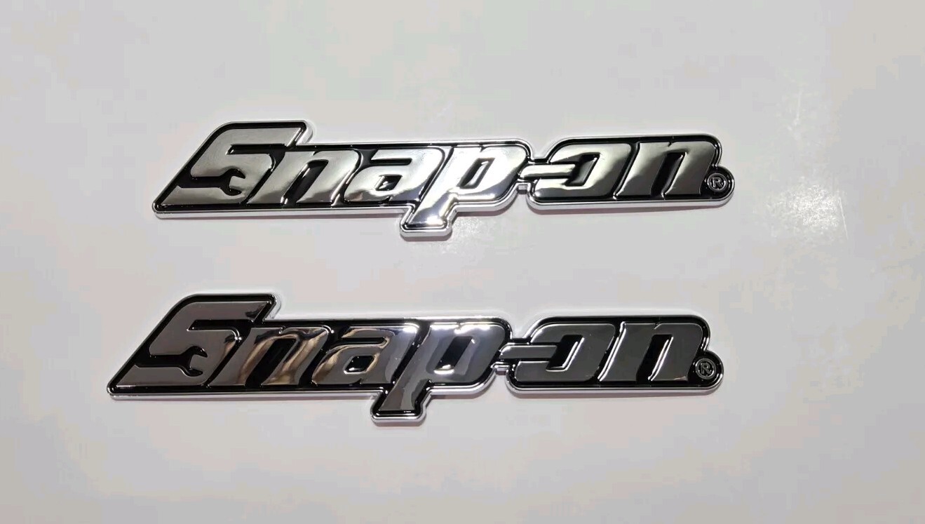 2PK SNAP ON TOOL BOX LOGO EMBLEM Chrome Plastic Badge Decal 8"+2 RED Pry bar !!!