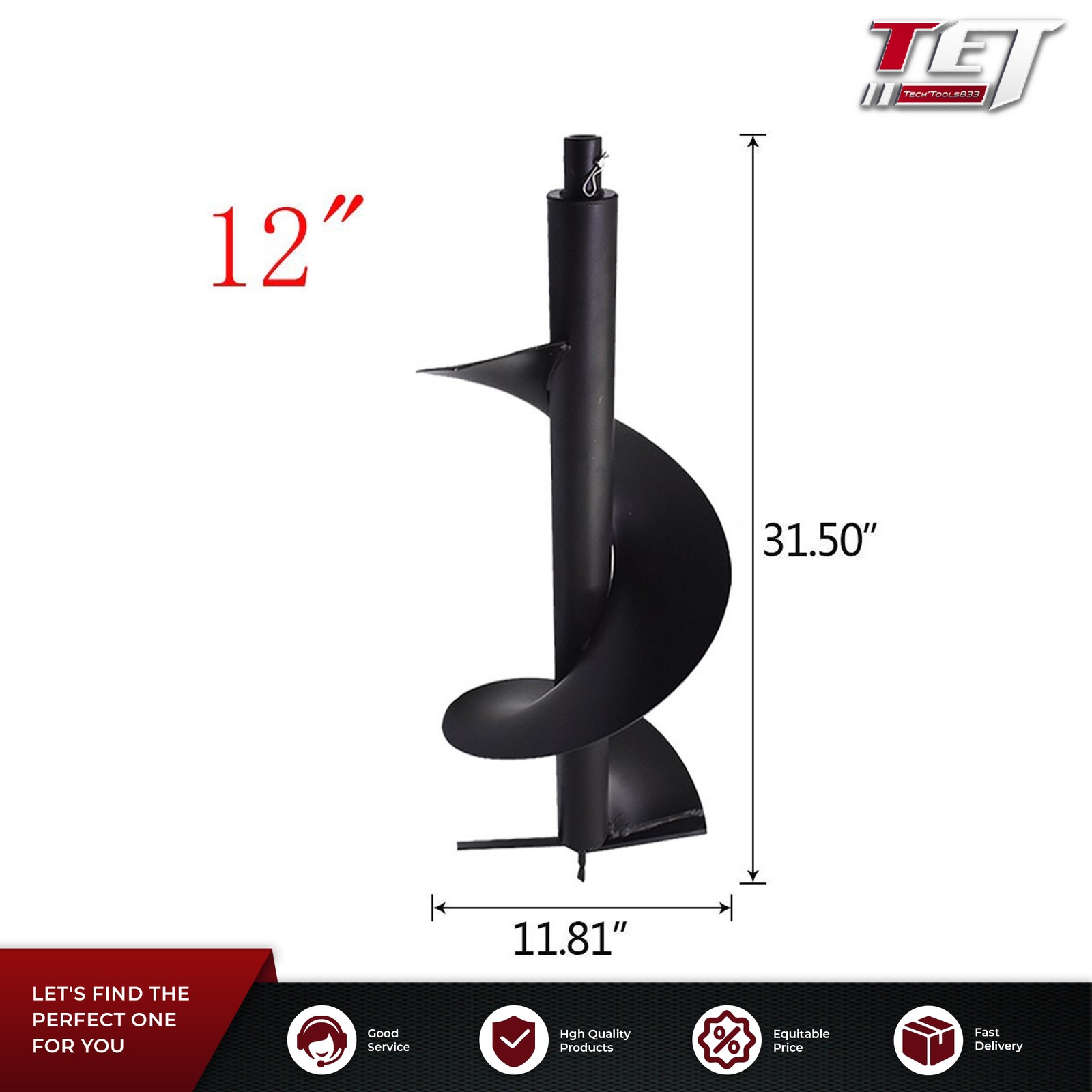 12 Inch Earth Auger Drill Bit 3/4" Shaft For Gas Powered Post Fence Hole Digger